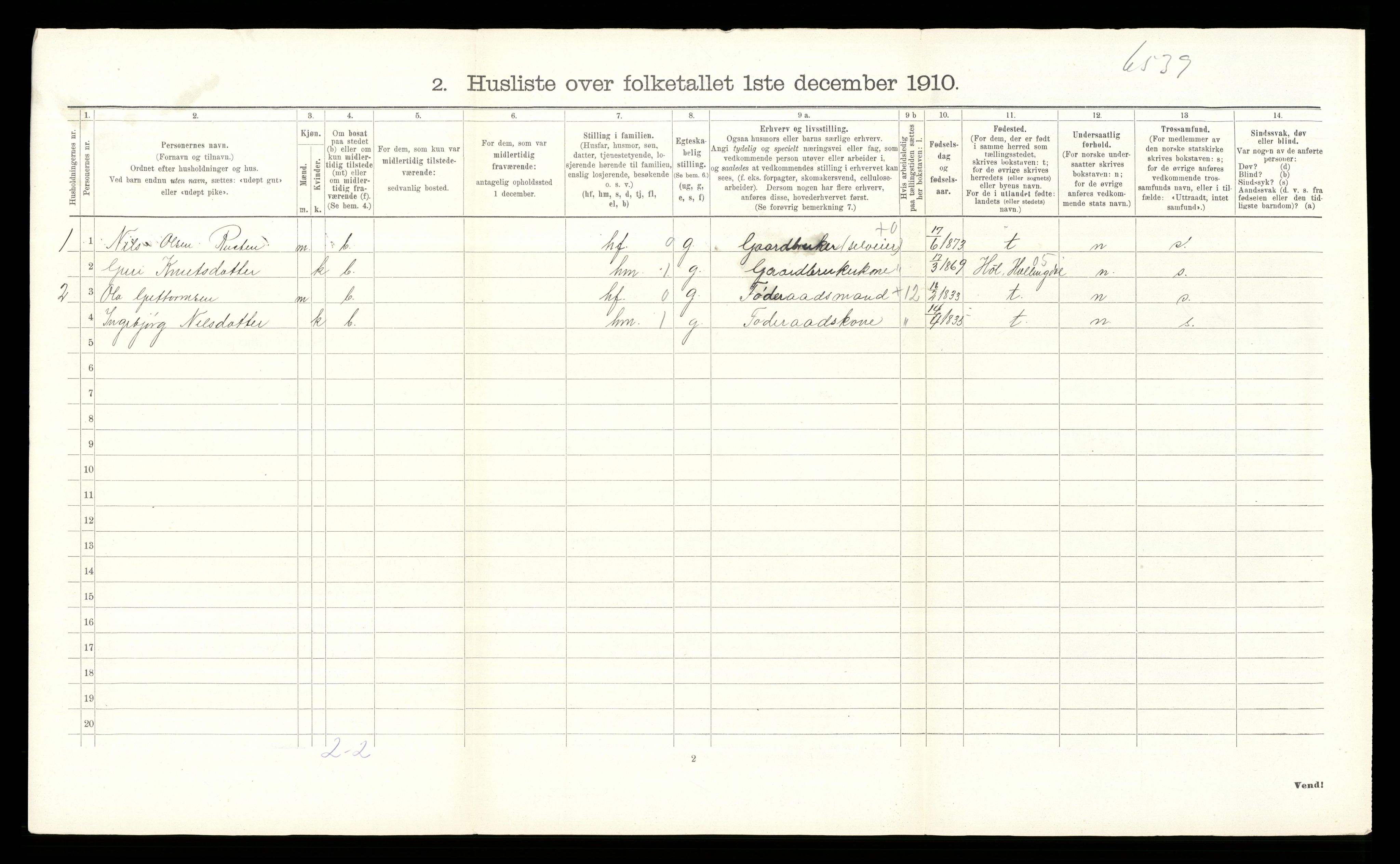 RA, 1910 census for Gol, 1910, p. 115