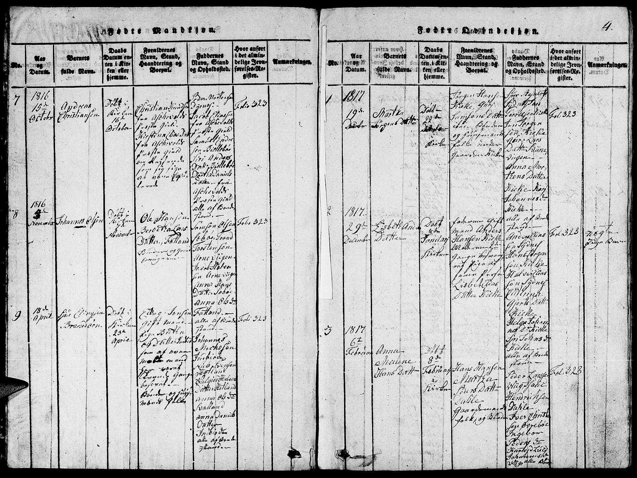 Fjelberg sokneprestembete, SAB/A-75201/H/Hab: Parish register (copy) no. A 1, 1816-1823, p. 4