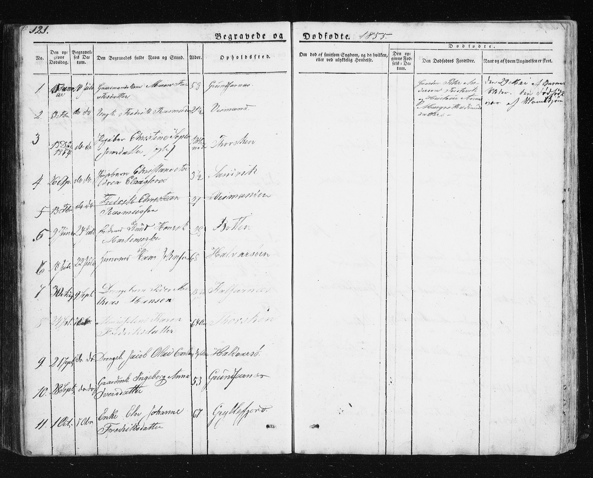 Berg sokneprestkontor, SATØ/S-1318/G/Ga/Gab/L0011klokker: Parish register (copy) no. 11, 1833-1878, p. 121