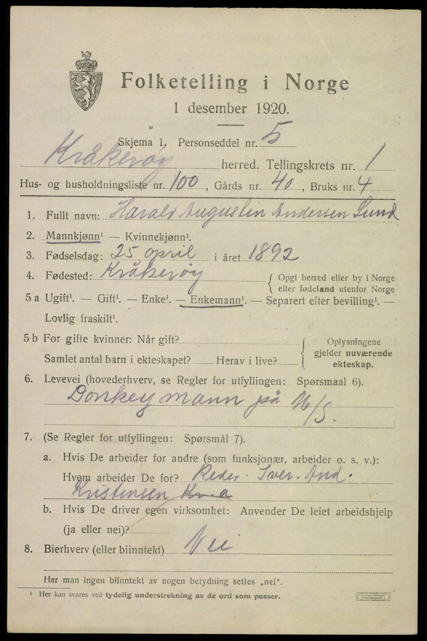 SAO, 1920 census for Kråkerøy, 1920, p. 2436