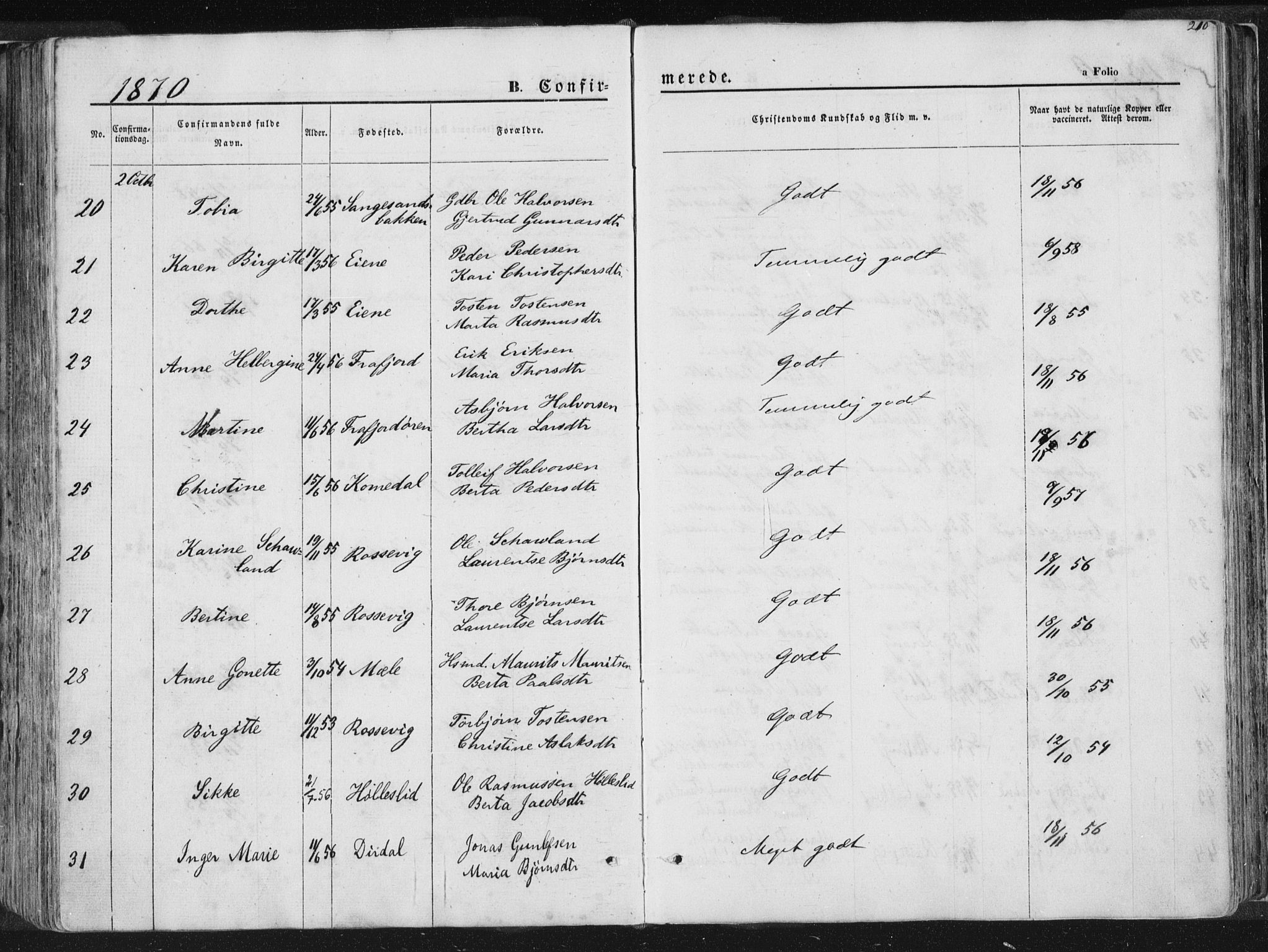 Høgsfjord sokneprestkontor, AV/SAST-A-101624/H/Ha/Haa/L0001: Parish register (official) no. A 1, 1854-1875, p. 210