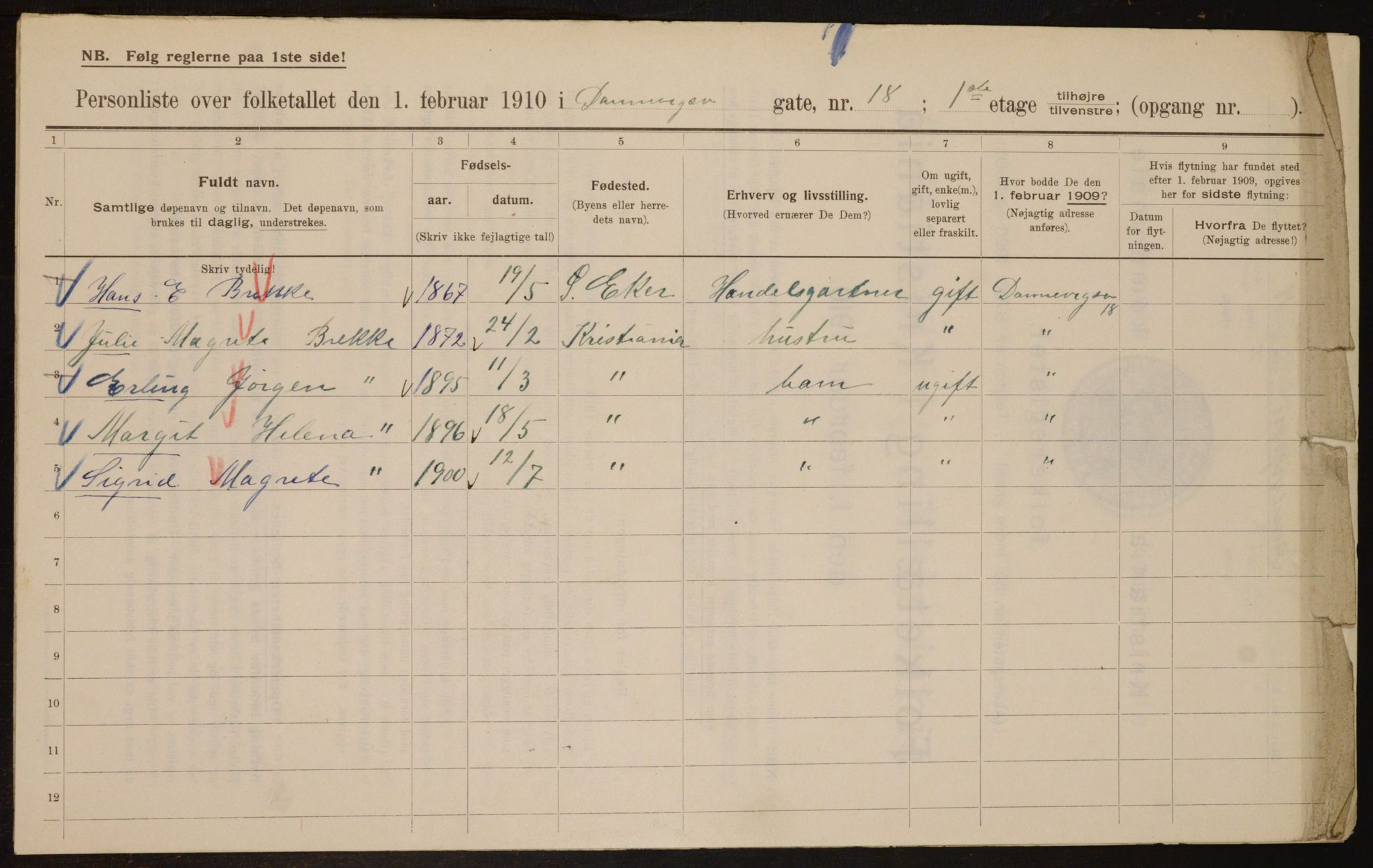 OBA, Municipal Census 1910 for Kristiania, 1910, p. 14694