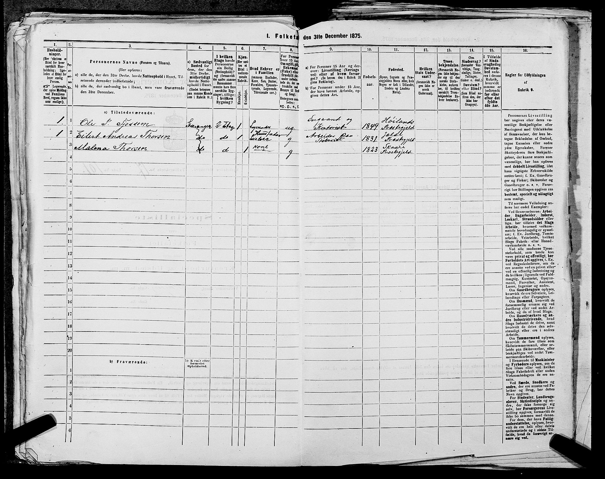 SAST, 1875 census for 1103 Stavanger, 1875, p. 3589