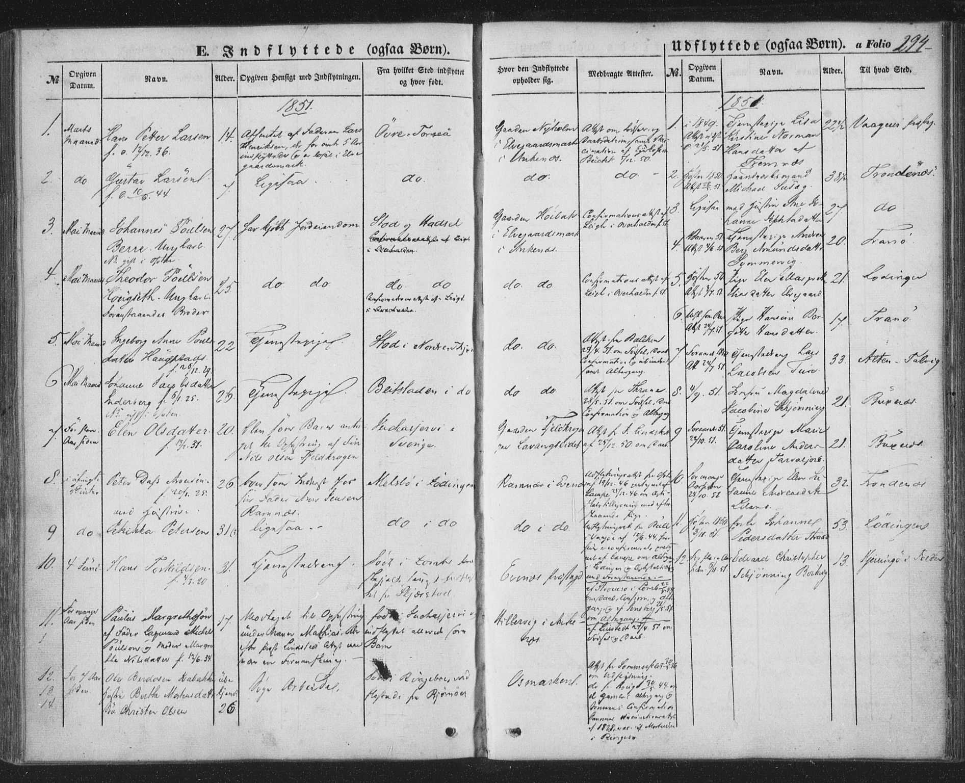 Ministerialprotokoller, klokkerbøker og fødselsregistre - Nordland, SAT/A-1459/863/L0895: Parish register (official) no. 863A07, 1851-1860, p. 294