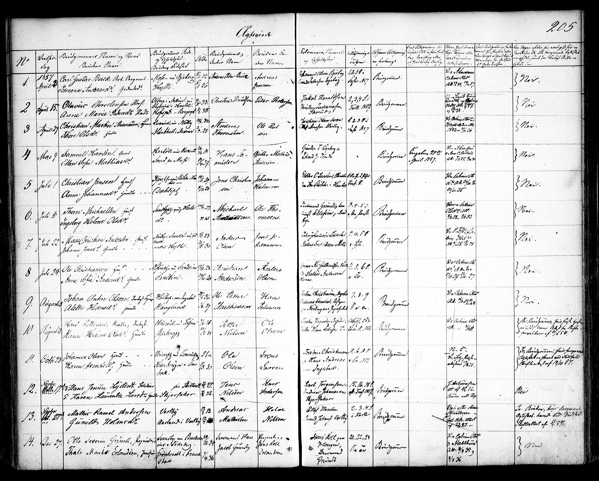 Spydeberg prestekontor Kirkebøker, SAO/A-10924/F/Fa/L0005: Parish register (official) no. I 5, 1842-1862, p. 205