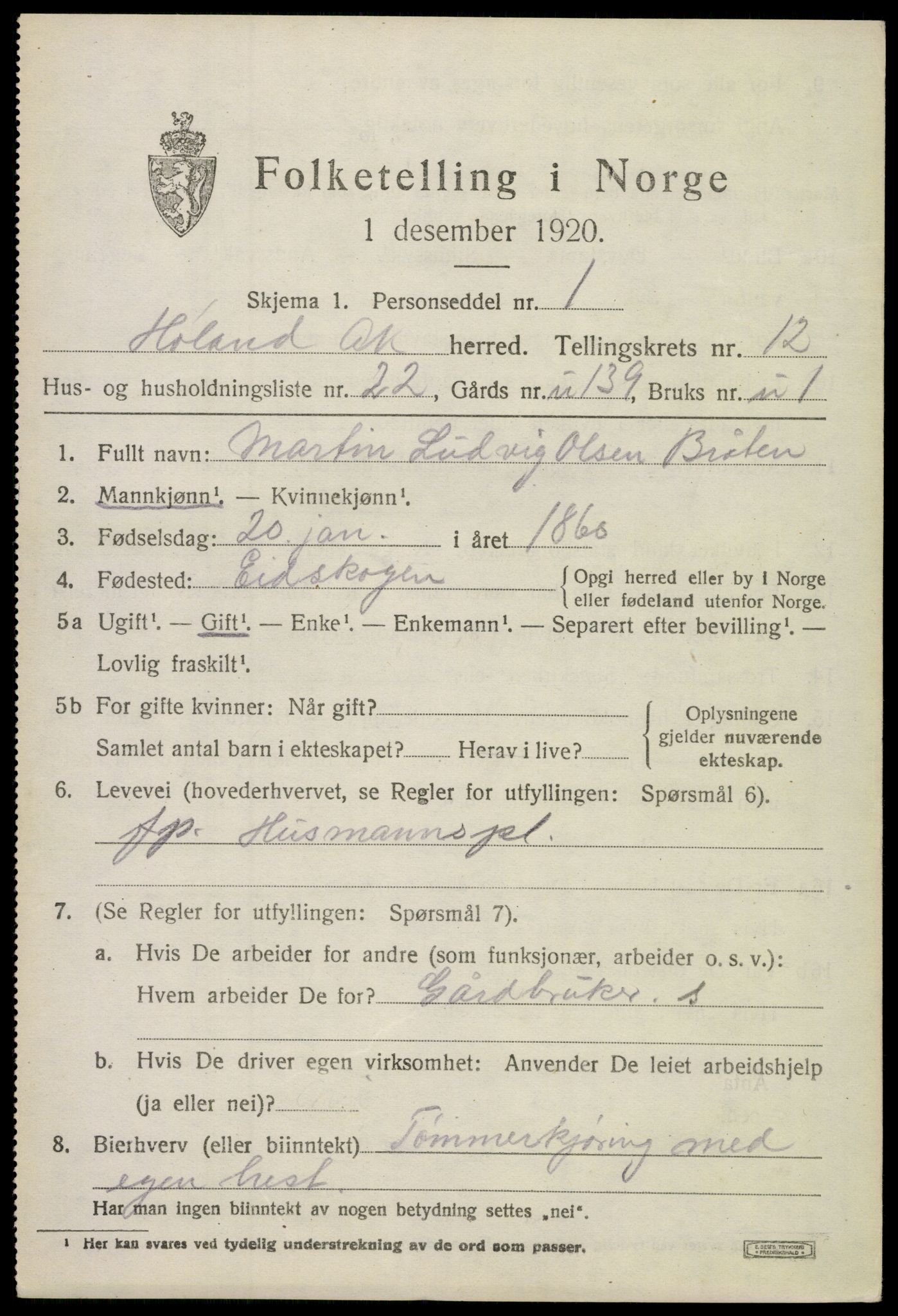 SAO, 1920 census for Høland, 1920, p. 11945