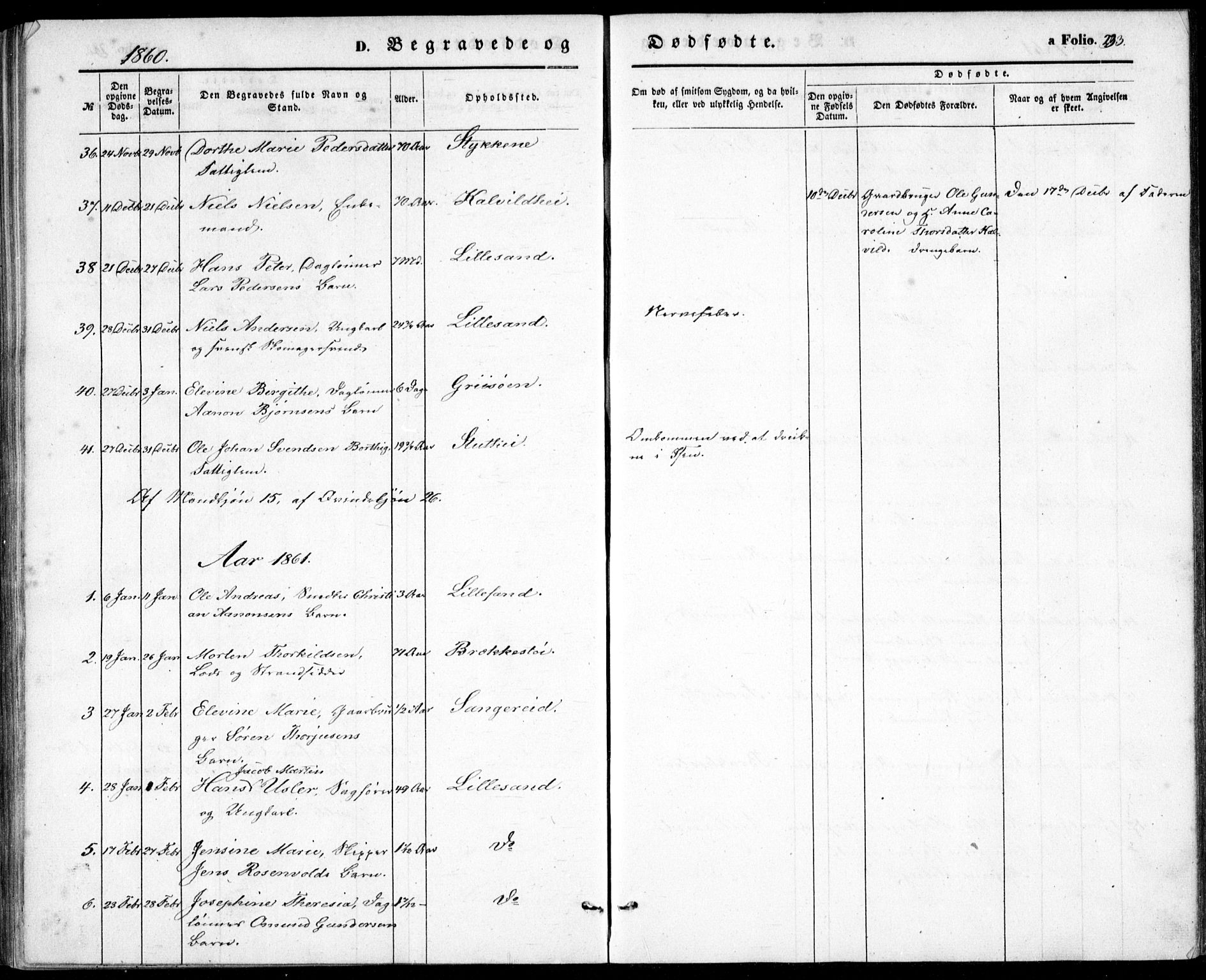 Vestre Moland sokneprestkontor, SAK/1111-0046/F/Fb/Fbb/L0003: Parish register (copy) no. B 3, 1851-1861, p. 233