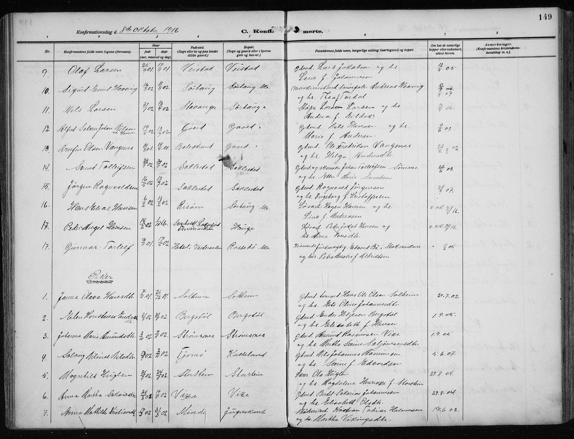Haugesund sokneprestkontor, SAST/A -101863/H/Ha/Haa/L0010: Parish register (official) no. A 10, 1909-1935, p. 149