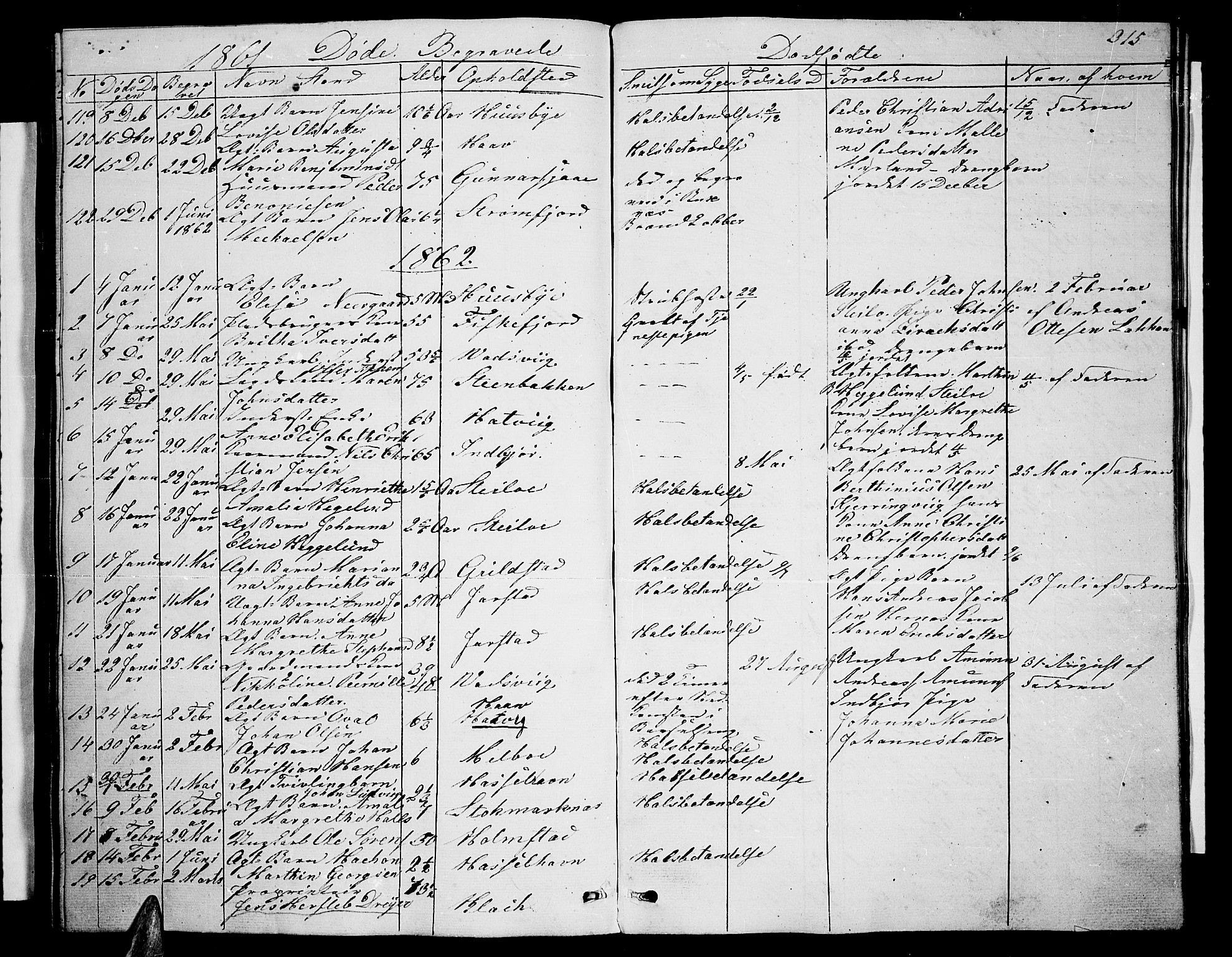 Ministerialprotokoller, klokkerbøker og fødselsregistre - Nordland, SAT/A-1459/888/L1265: Parish register (copy) no. 888C03, 1850-1863, p. 315