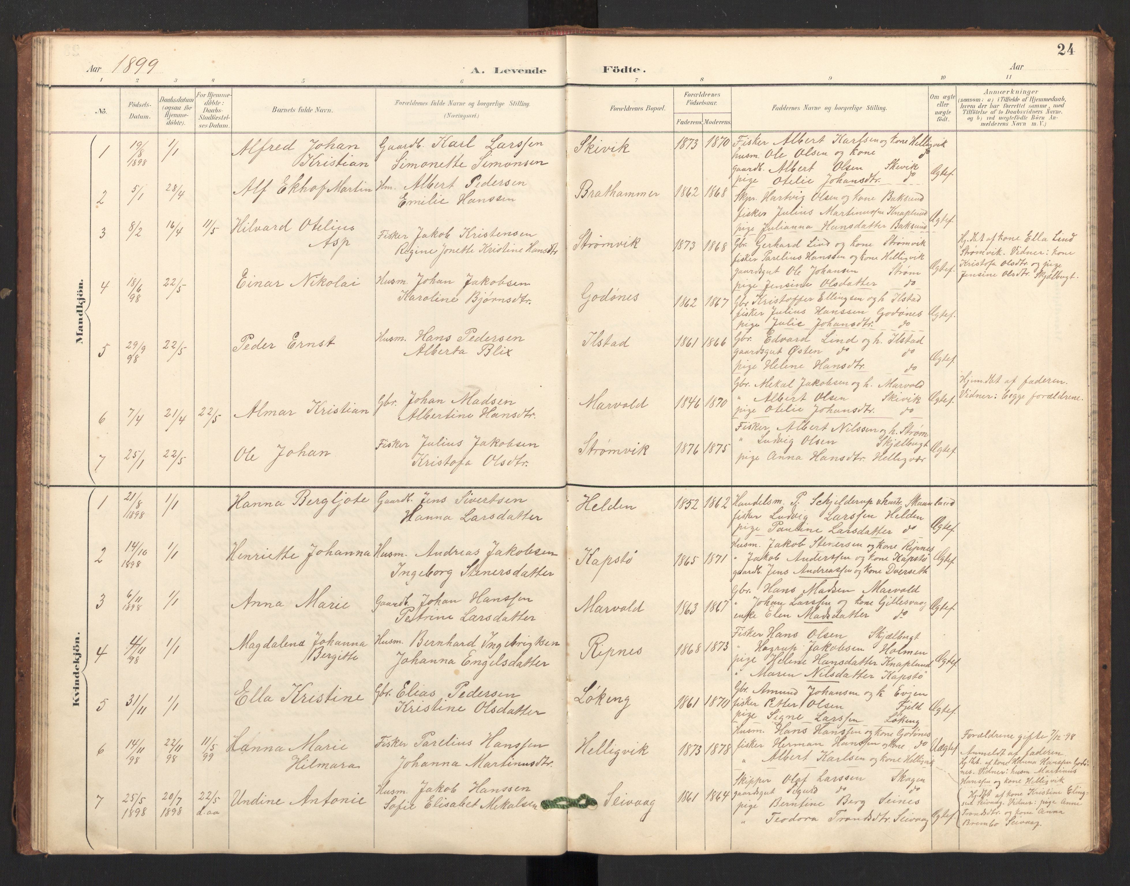 Ministerialprotokoller, klokkerbøker og fødselsregistre - Nordland, SAT/A-1459/804/L0087: Parish register (official) no. 804A08, 1894-1907, p. 24