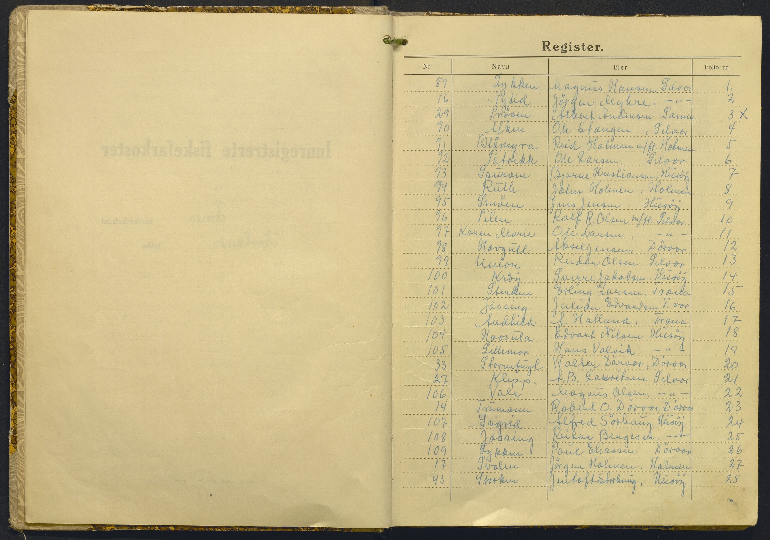 Fiskeridirektoratet - 1 Adm. ledelse - 13 Båtkontoret, AV/SAB-A-2003/I/Ia/Iac/L0181: 135.0361/2 Merkeprotokoll - Træna, 1942-1955