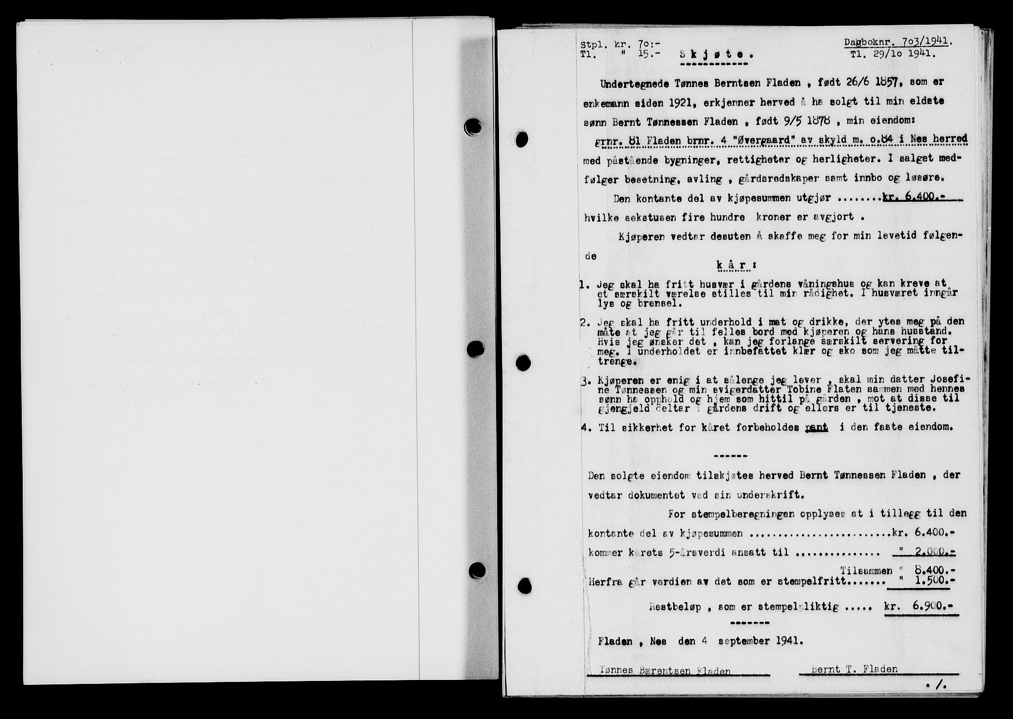 Flekkefjord sorenskriveri, SAK/1221-0001/G/Gb/Gba/L0057: Mortgage book no. A-5, 1941-1942, Diary no: : 703/1941