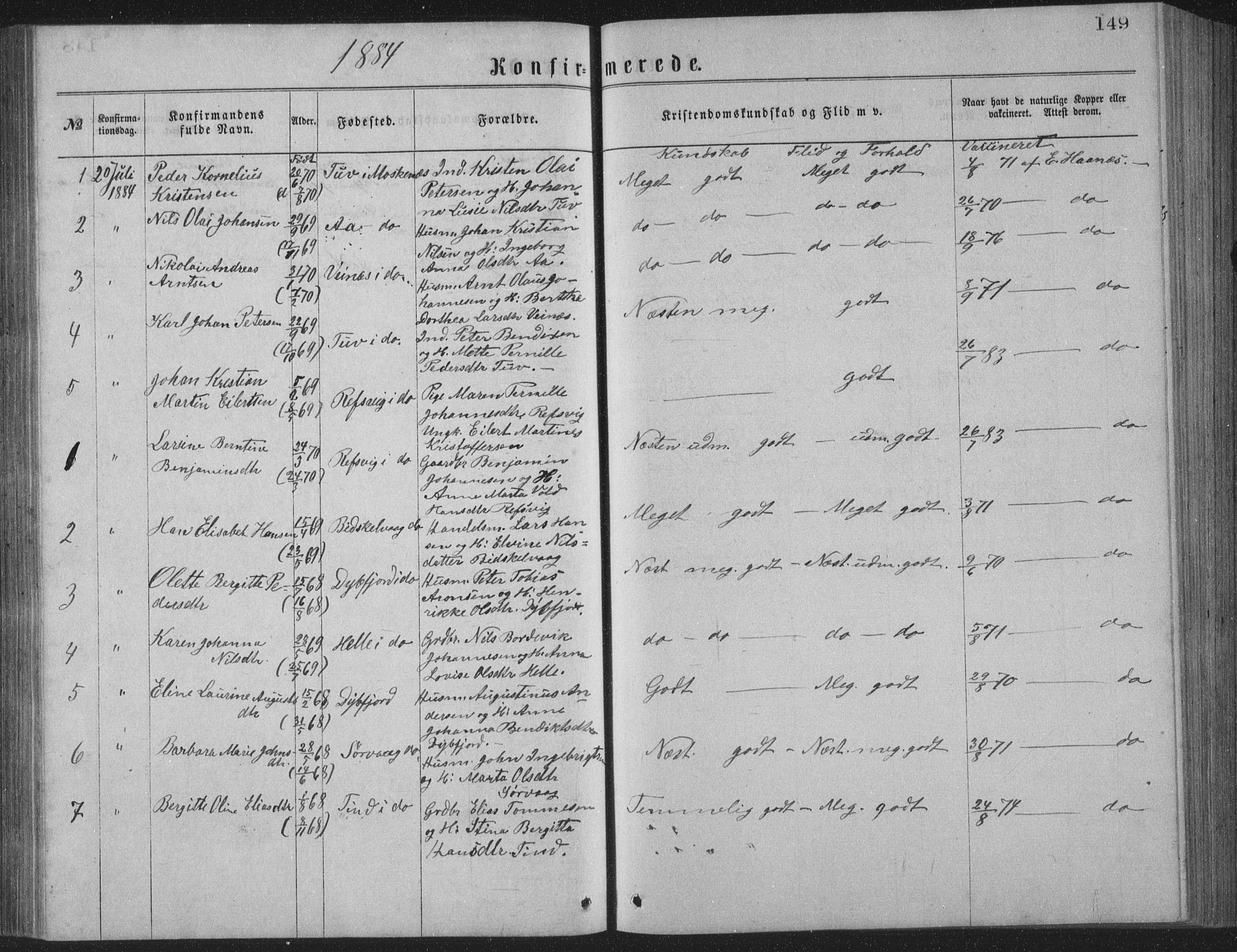 Ministerialprotokoller, klokkerbøker og fødselsregistre - Nordland, AV/SAT-A-1459/886/L1225: Parish register (copy) no. 886C02, 1874-1896, p. 149