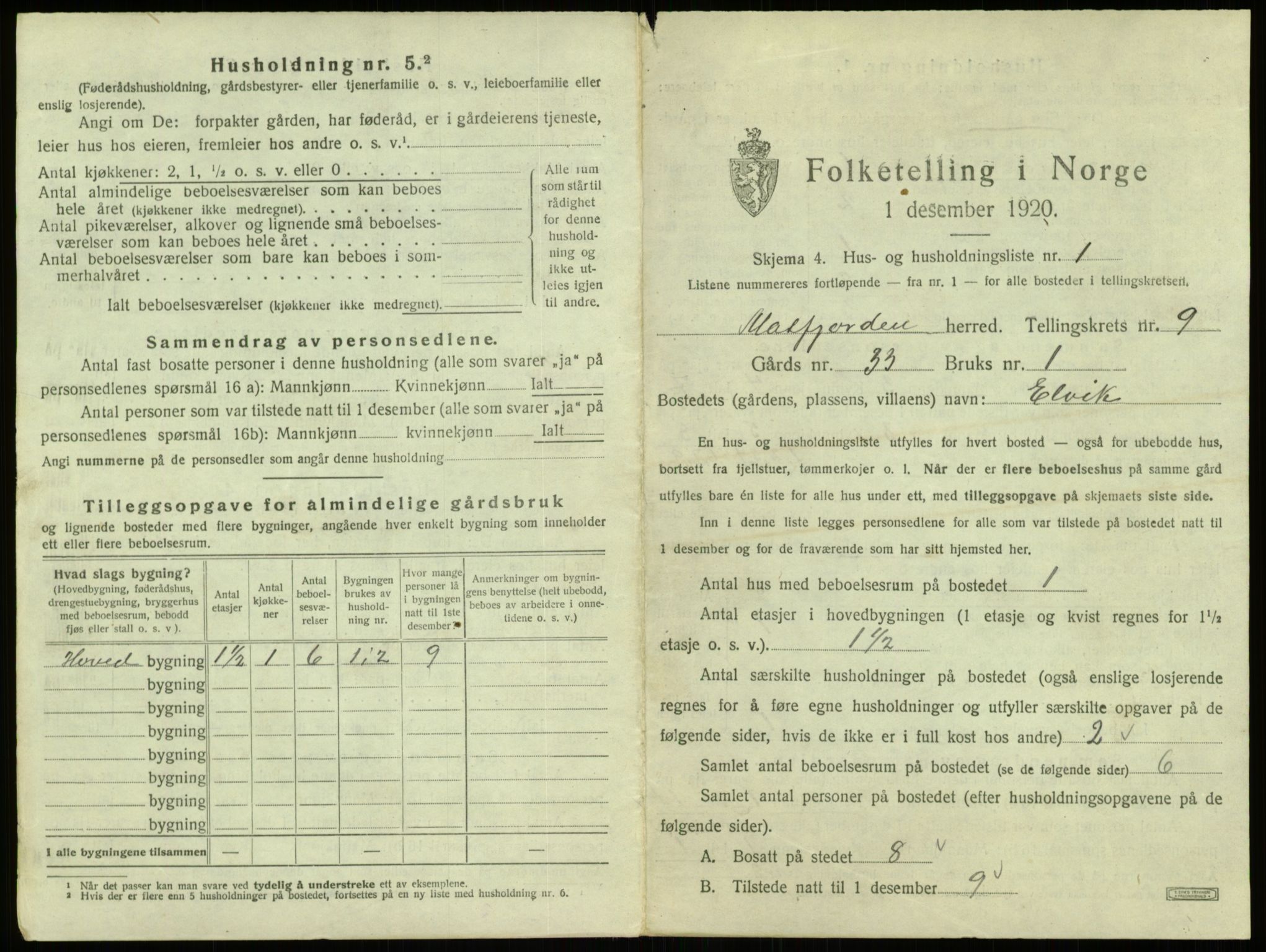 SAB, 1920 census for Masfjorden, 1920, p. 426