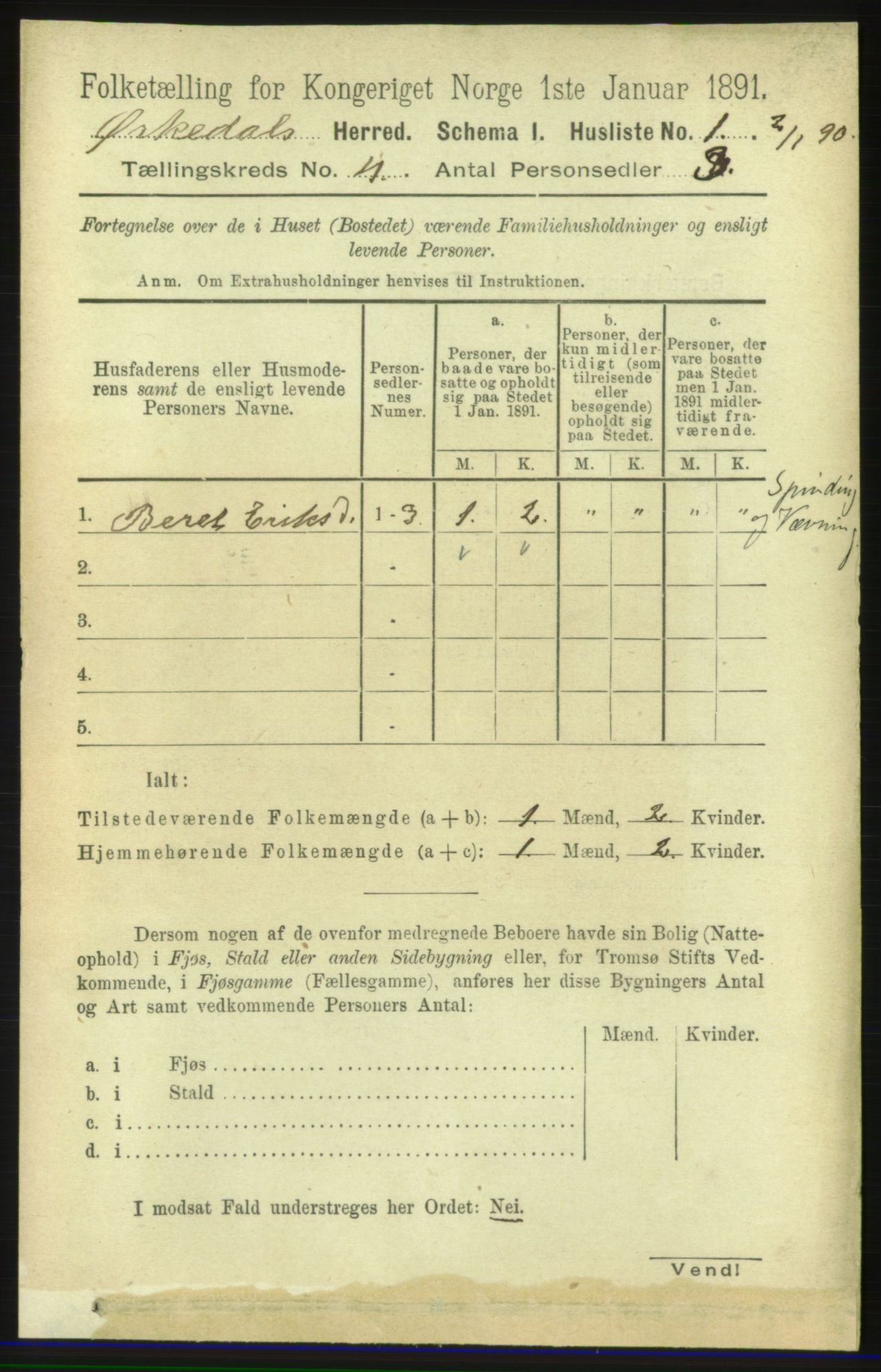 RA, 1891 census for 1638 Orkdal, 1891, p. 1784