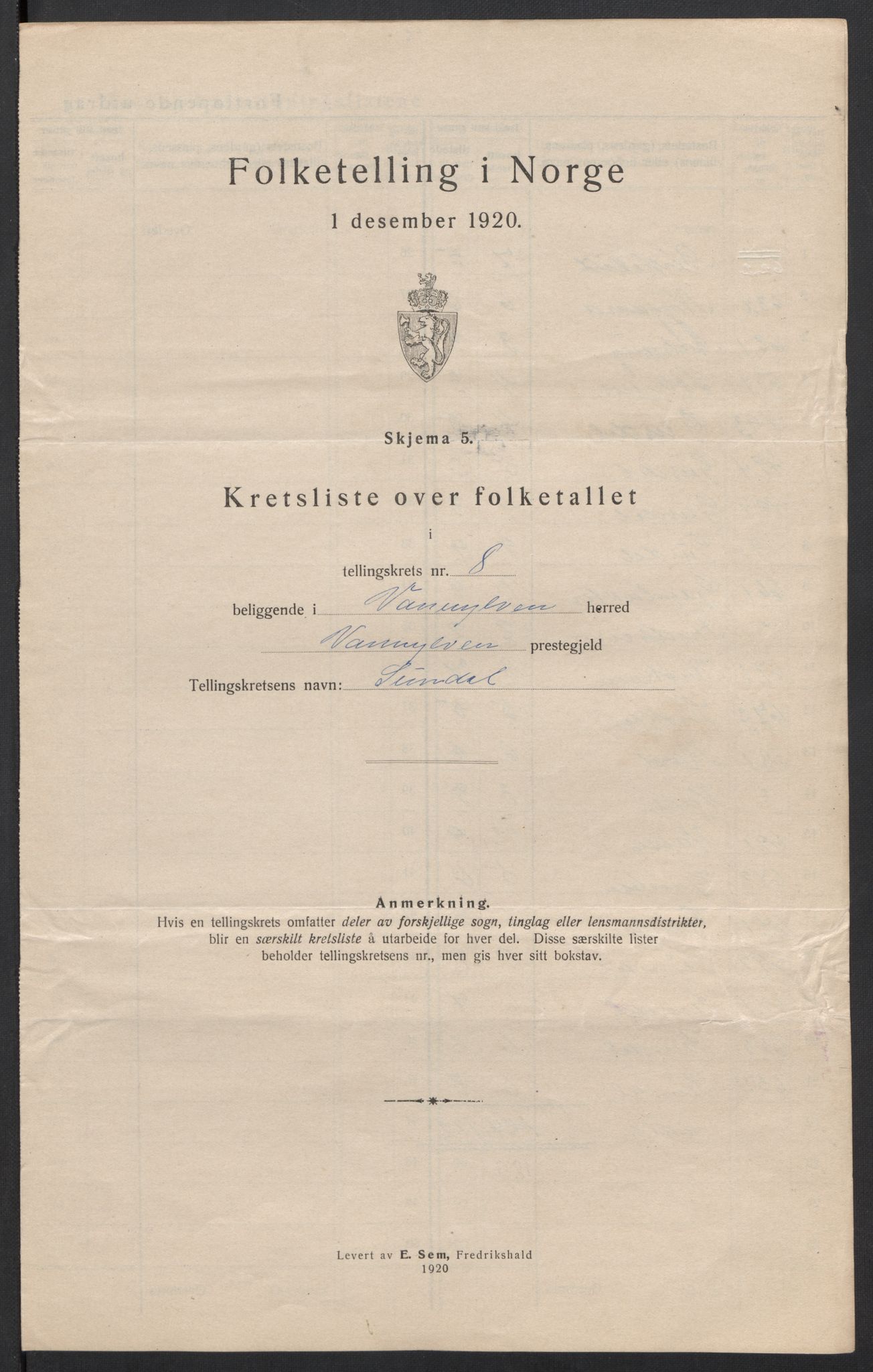 SAT, 1920 census for Vanylven, 1920, p. 26