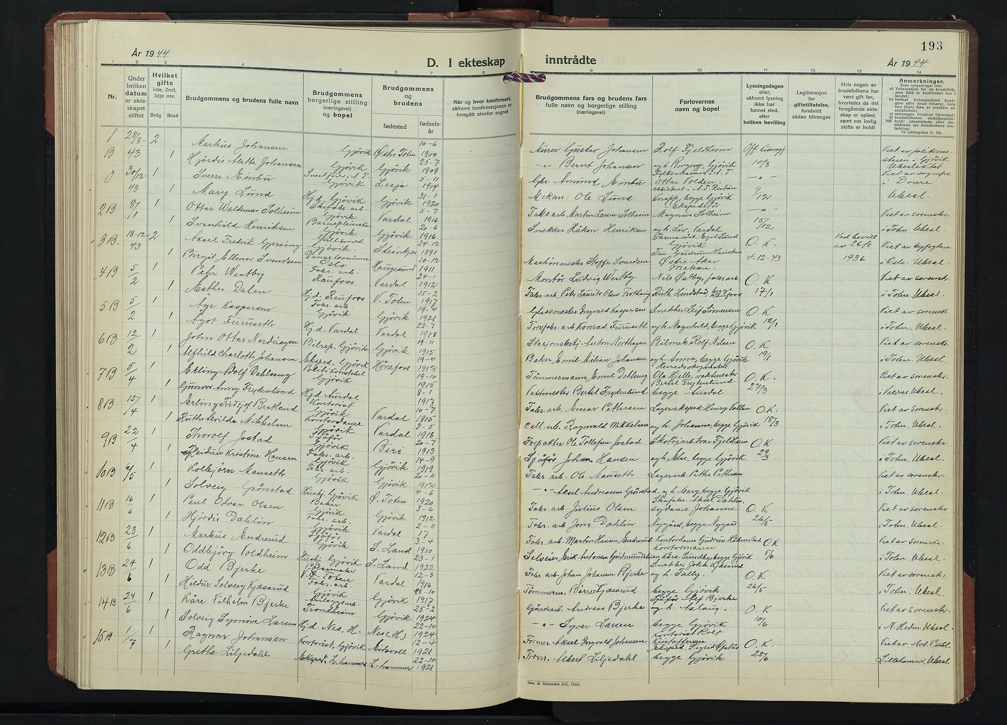 Gjøvik prestekontor, AV/SAH-PREST-098/H/Ha/Hab/L0001: Parish register (copy) no. 1, 1941-1951, p. 193