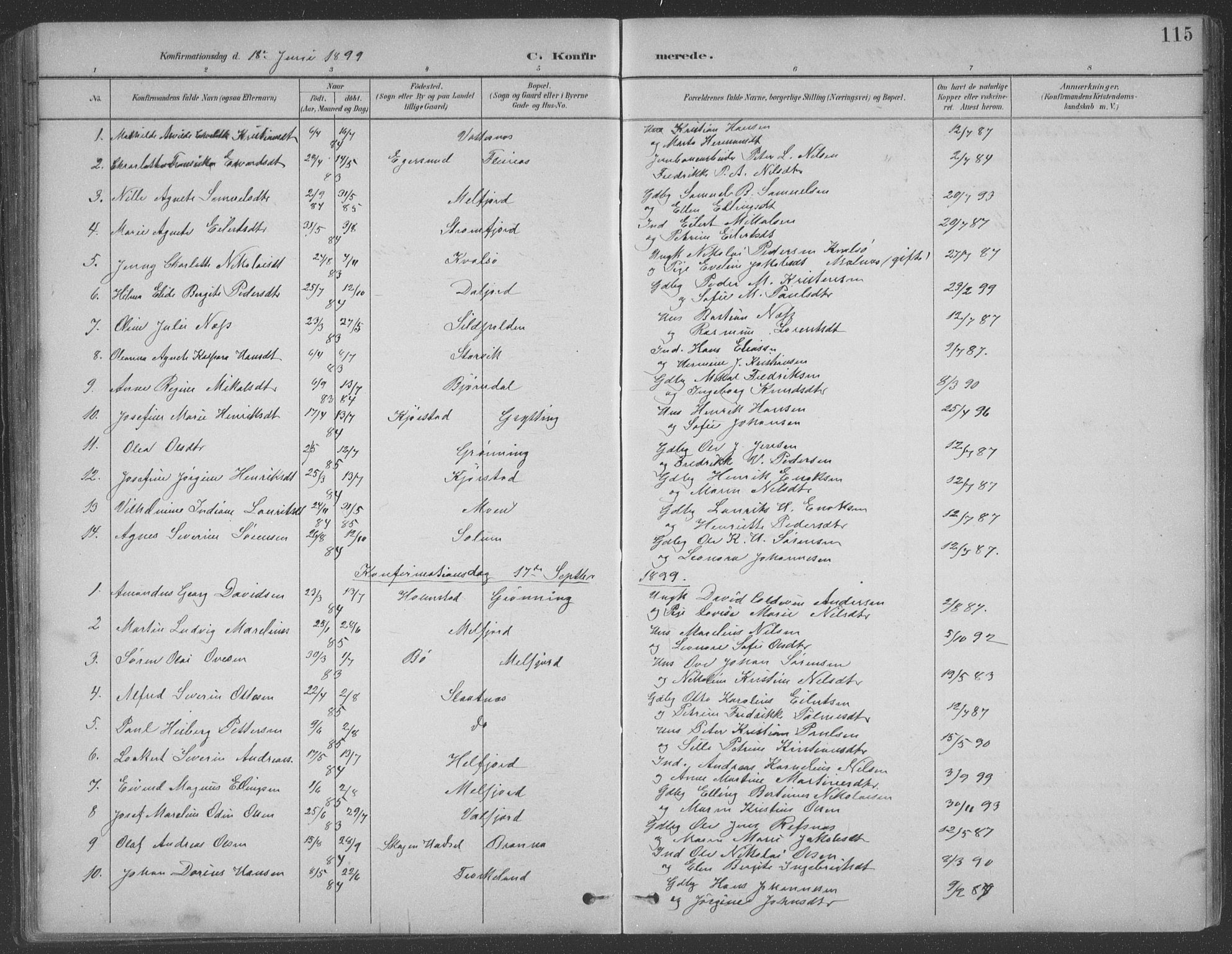 Ministerialprotokoller, klokkerbøker og fødselsregistre - Nordland, AV/SAT-A-1459/890/L1290: Parish register (copy) no. 890C01, 1882-1911, p. 115