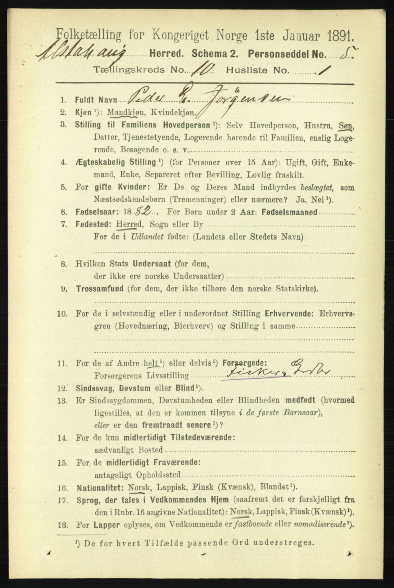 RA, 1891 census for 1820 Alstahaug, 1891, p. 3511