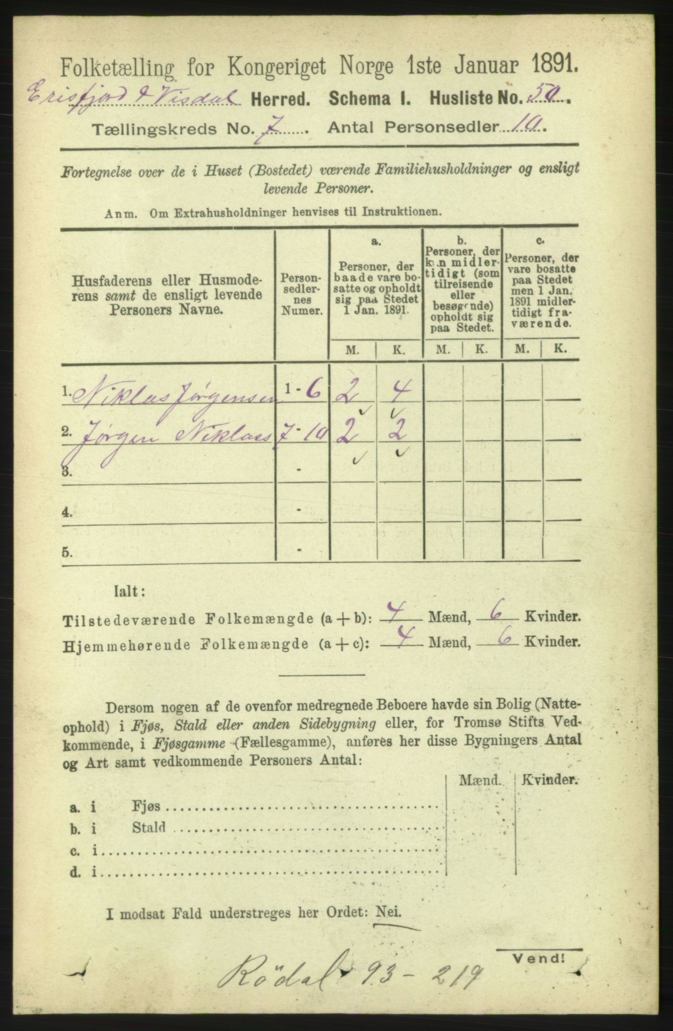 RA, 1891 census for 1542 Eresfjord og Vistdal, 1891, p. 1964