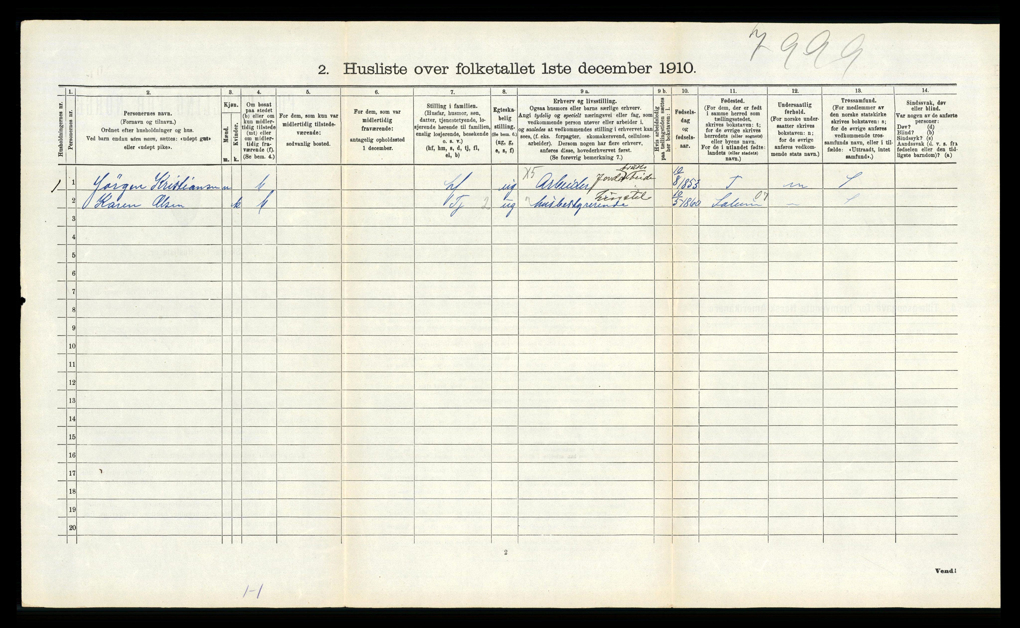 RA, 1910 census for Gjerpen, 1910, p. 270