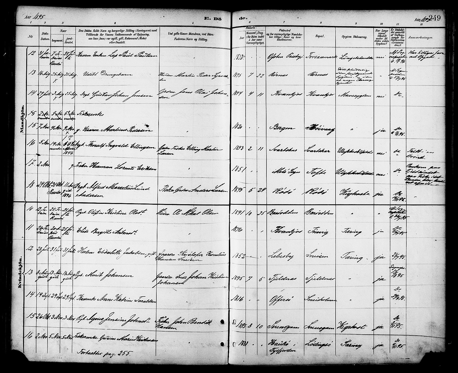 Ministerialprotokoller, klokkerbøker og fødselsregistre - Nordland, AV/SAT-A-1459/872/L1035: Parish register (official) no. 872A10, 1884-1896, p. 249