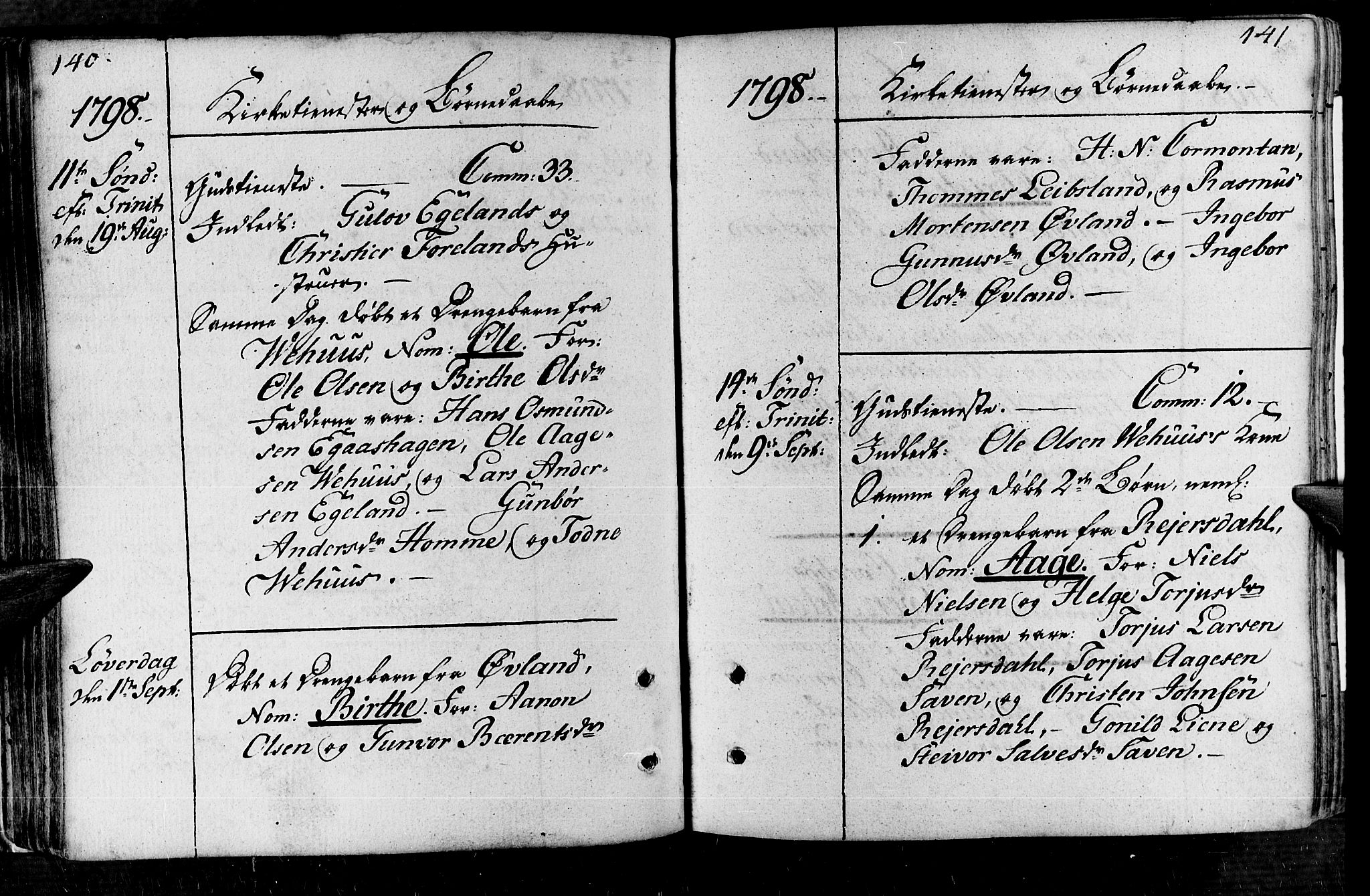 Vennesla sokneprestkontor, AV/SAK-1111-0045/Fa/Fac/L0002: Parish register (official) no. A 2, 1785-1834, p. 140-141