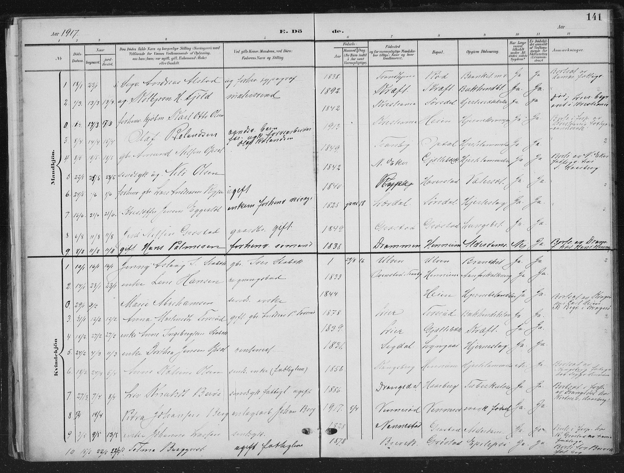 Lier kirkebøker, AV/SAKO-A-230/G/Gc/L0002: Parish register (copy) no. III 2, 1903-1938, p. 141