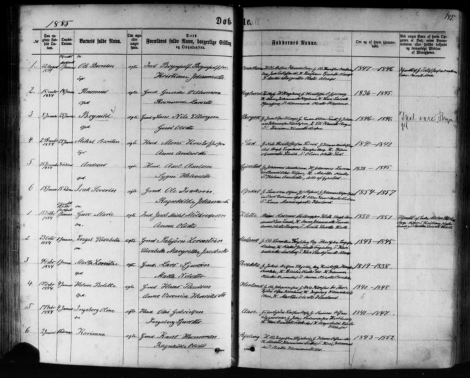 Tysnes sokneprestembete, AV/SAB-A-78601/H/Haa: Parish register (official) no. A 12, 1872-1886, p. 145