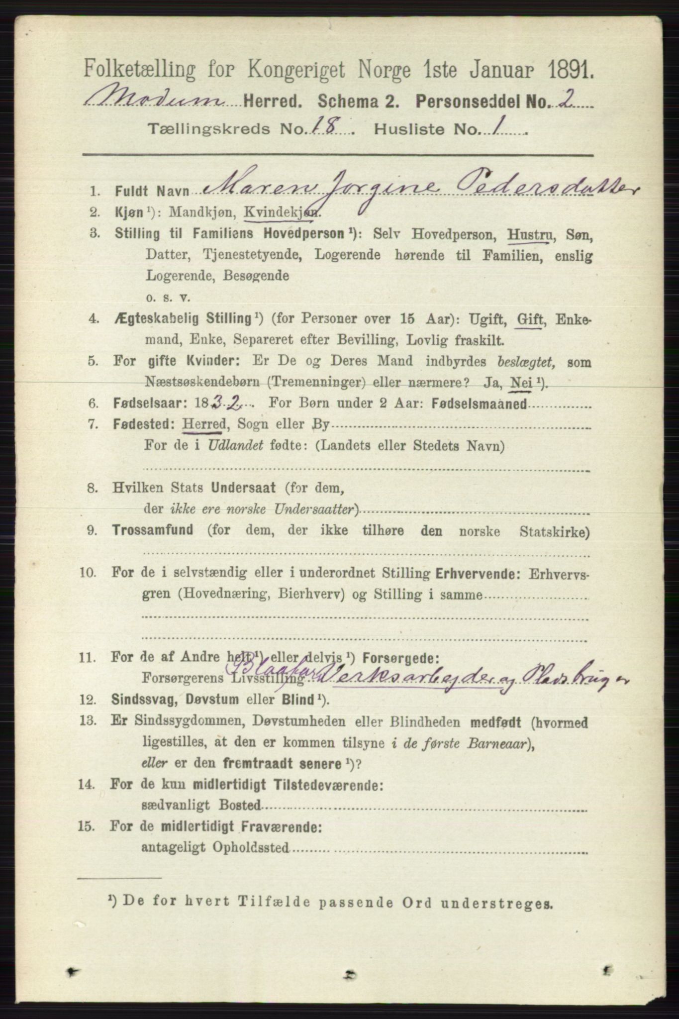 RA, 1891 census for 0623 Modum, 1891, p. 7209