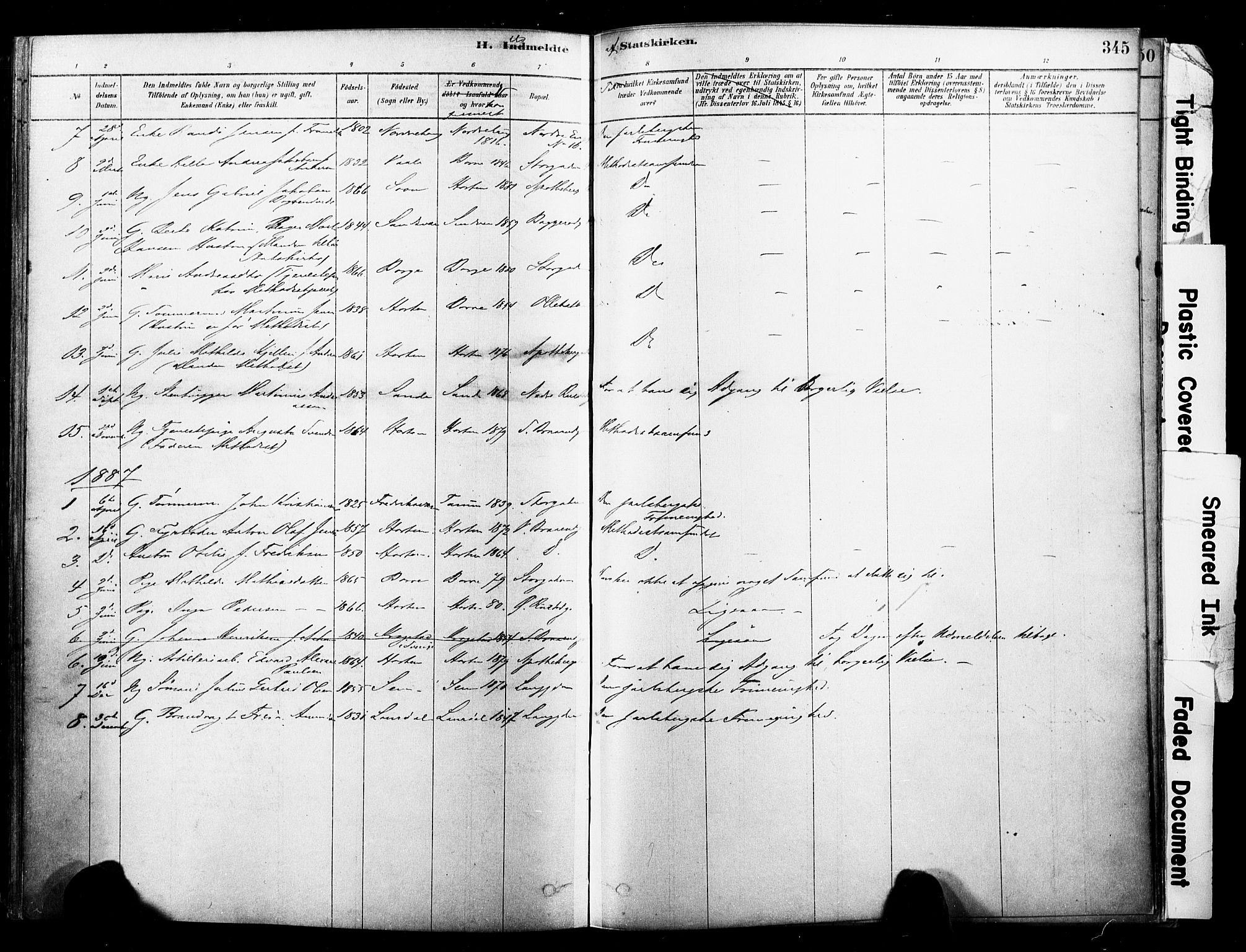 Horten kirkebøker, AV/SAKO-A-348/F/Fa/L0003: Parish register (official) no. 3, 1878-1887, p. 345