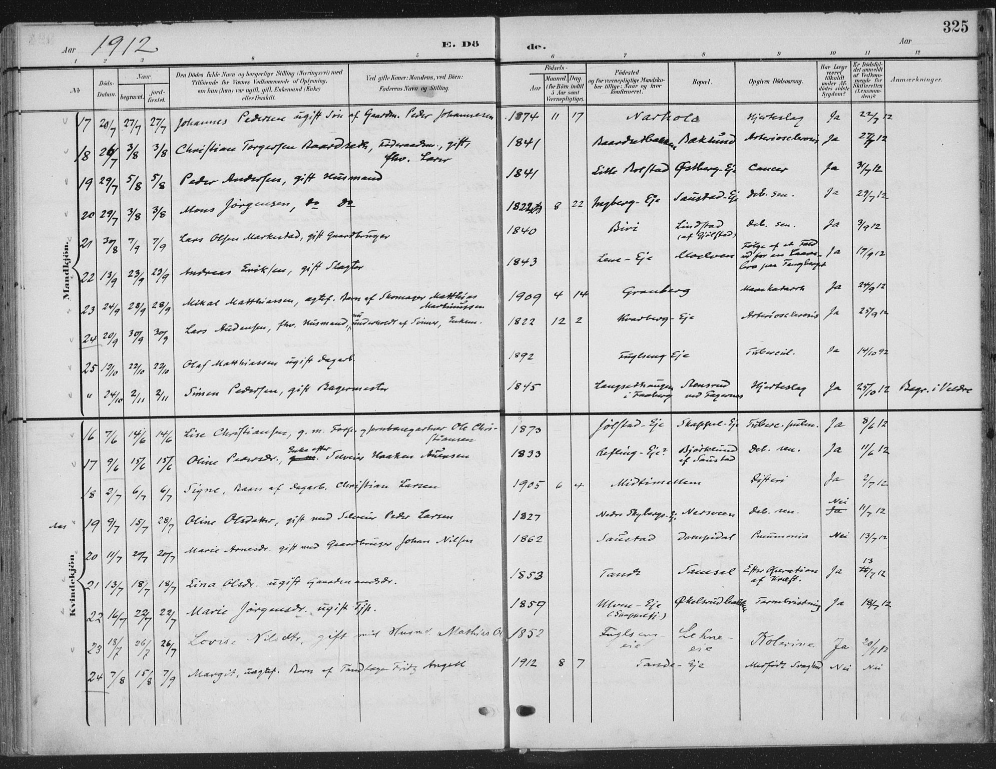 Ringsaker prestekontor, AV/SAH-PREST-014/K/Ka/L0018: Parish register (official) no. 18, 1903-1912, p. 325