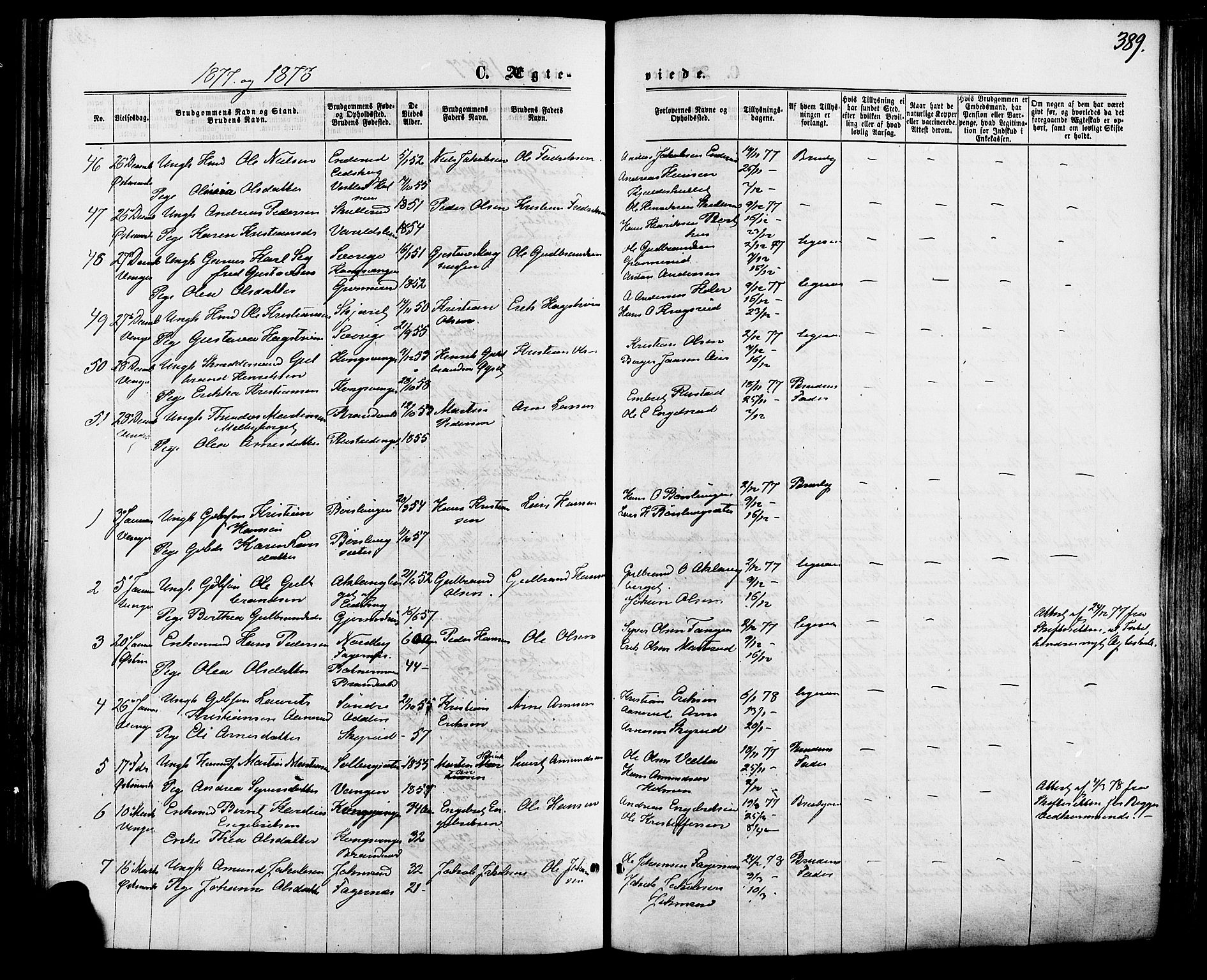 Vinger prestekontor, SAH/PREST-024/H/Ha/Haa/L0012: Parish register (official) no. 12, 1871-1880, p. 389