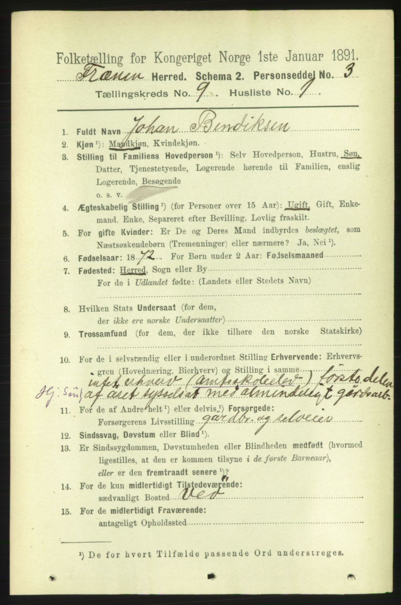 RA, 1891 census for 1548 Fræna, 1891, p. 2854