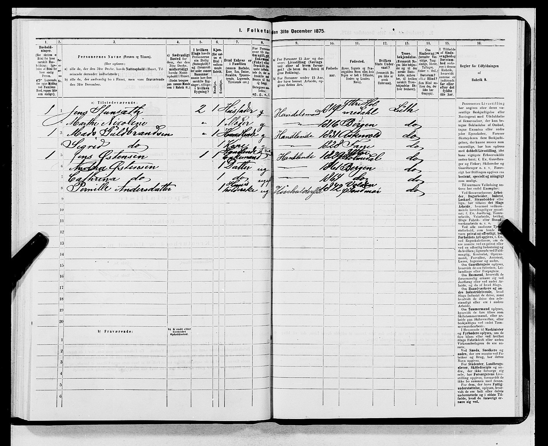 SAB, 1875 census for 1301 Bergen, 1875, p. 3710