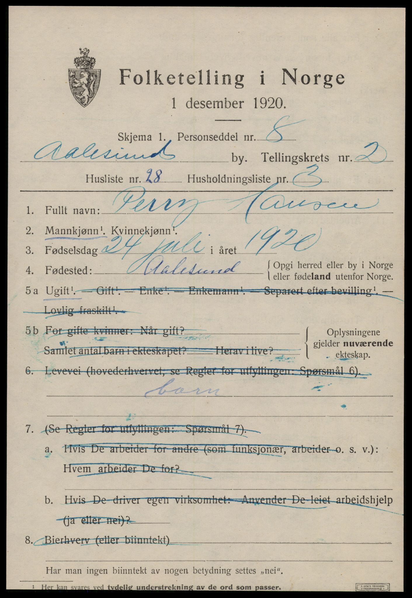 SAT, 1920 census for Ålesund, 1920, p. 11780