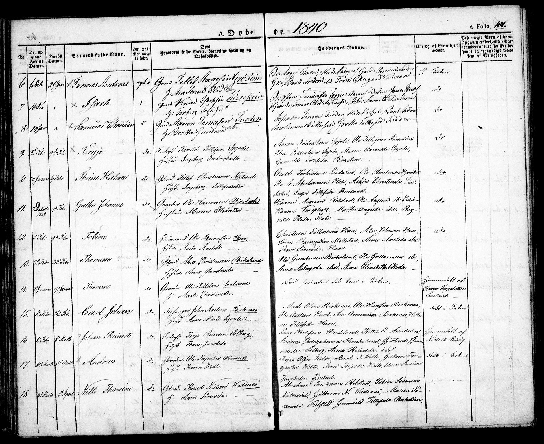 Birkenes sokneprestkontor, AV/SAK-1111-0004/F/Fa/L0001: Parish register (official) no. A 1, 1829-1849, p. 44