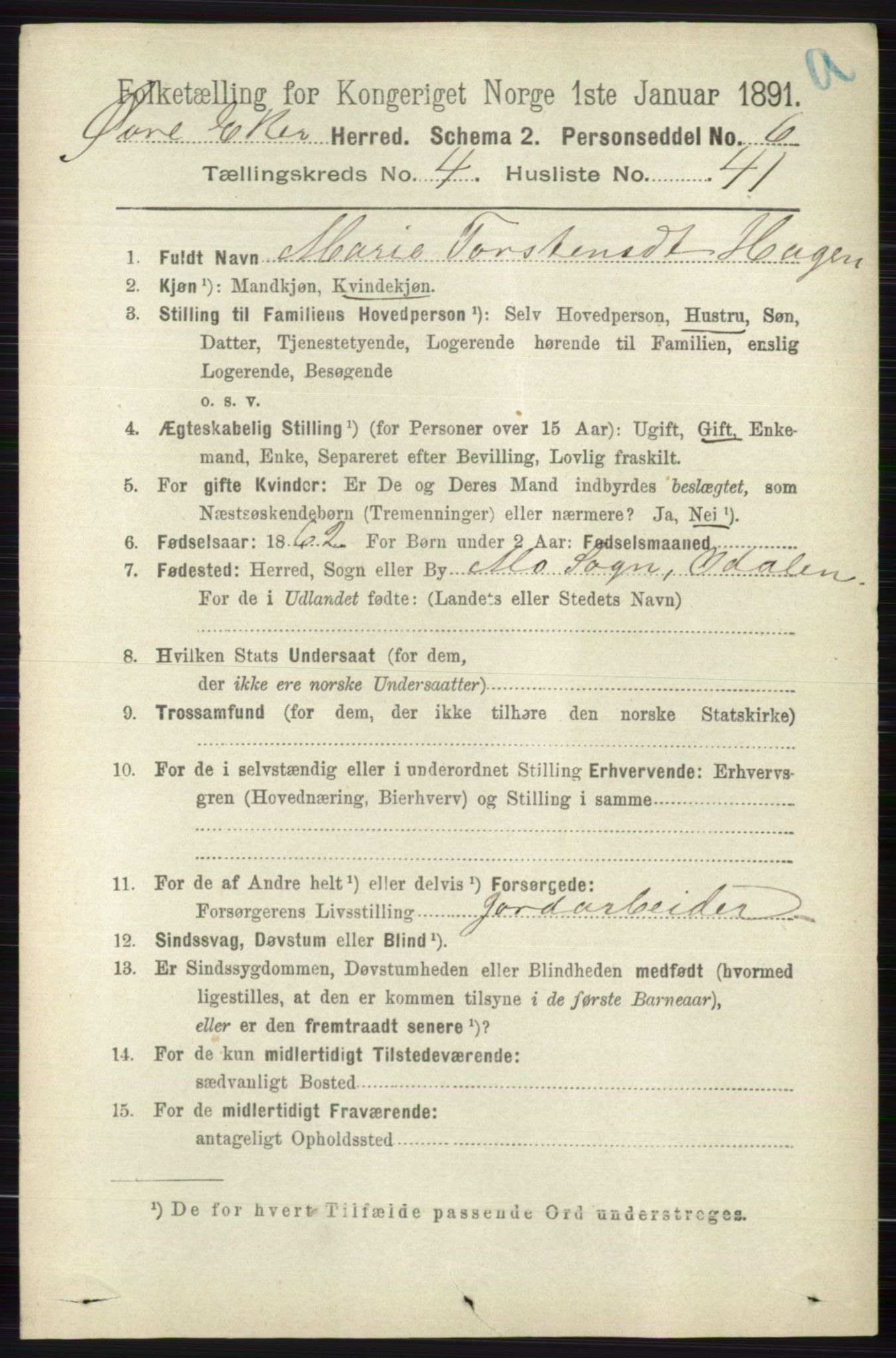 RA, 1891 census for 0624 Øvre Eiker, 1891, p. 1767