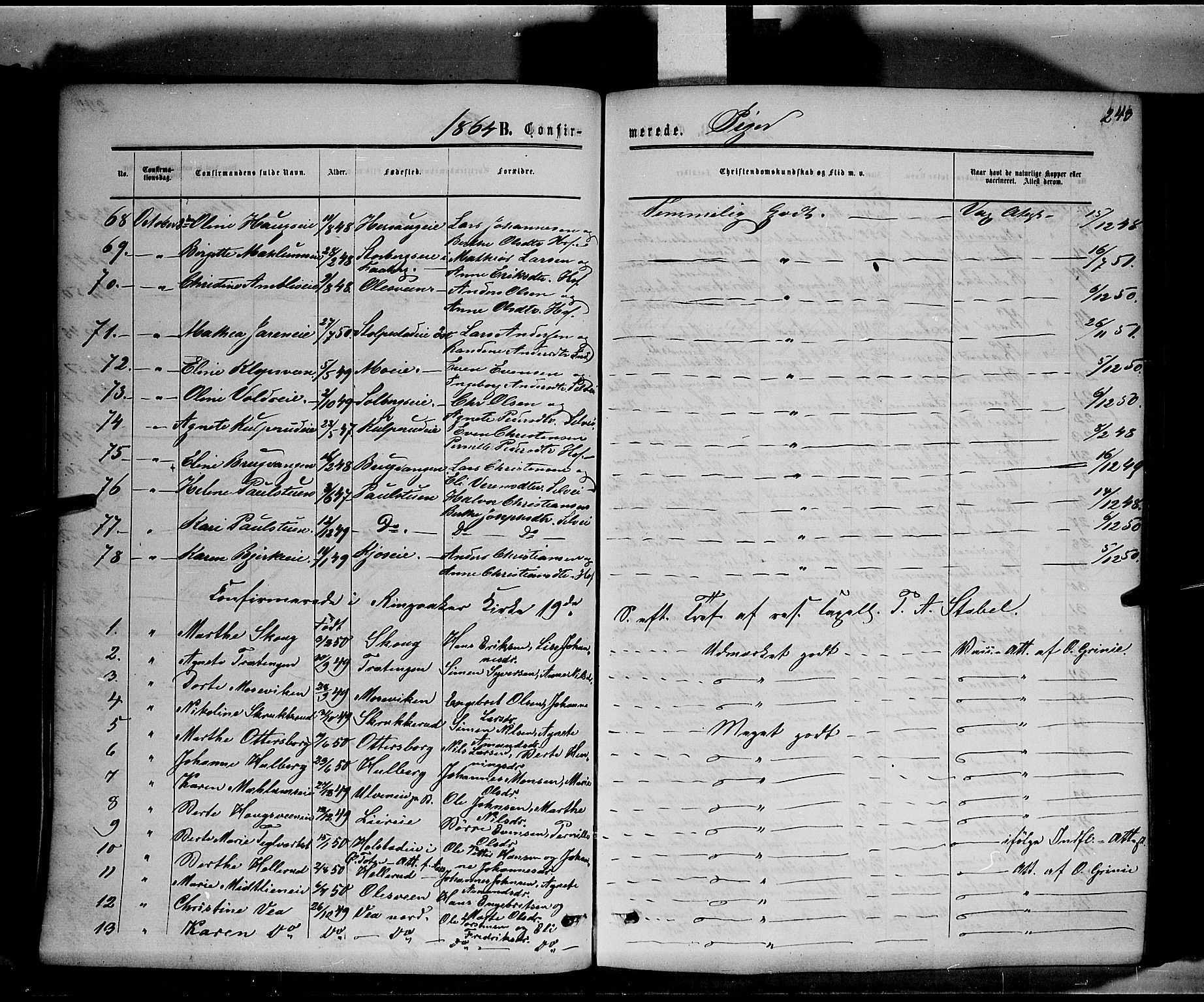 Ringsaker prestekontor, AV/SAH-PREST-014/K/Ka/L0010: Parish register (official) no. 10, 1861-1869, p. 243