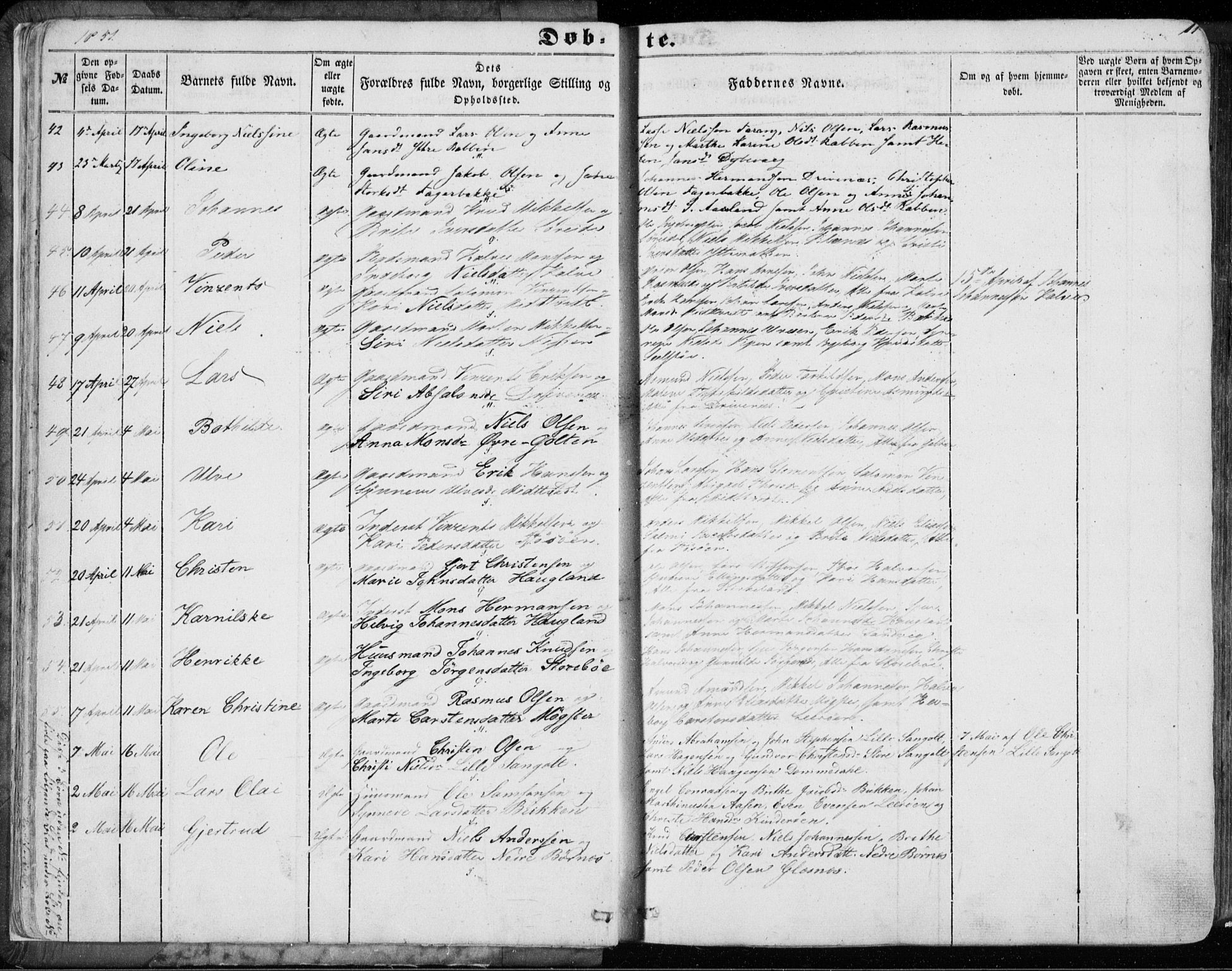 Sund sokneprestembete, SAB/A-99930: Parish register (official) no. A 14, 1850-1866, p. 11