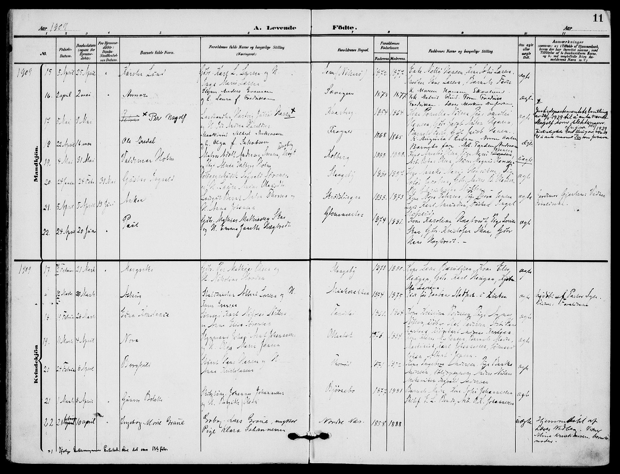 Nøtterøy kirkebøker, AV/SAKO-A-354/F/Fa/L0010: Parish register (official) no. I 10, 1908-1919, p. 11