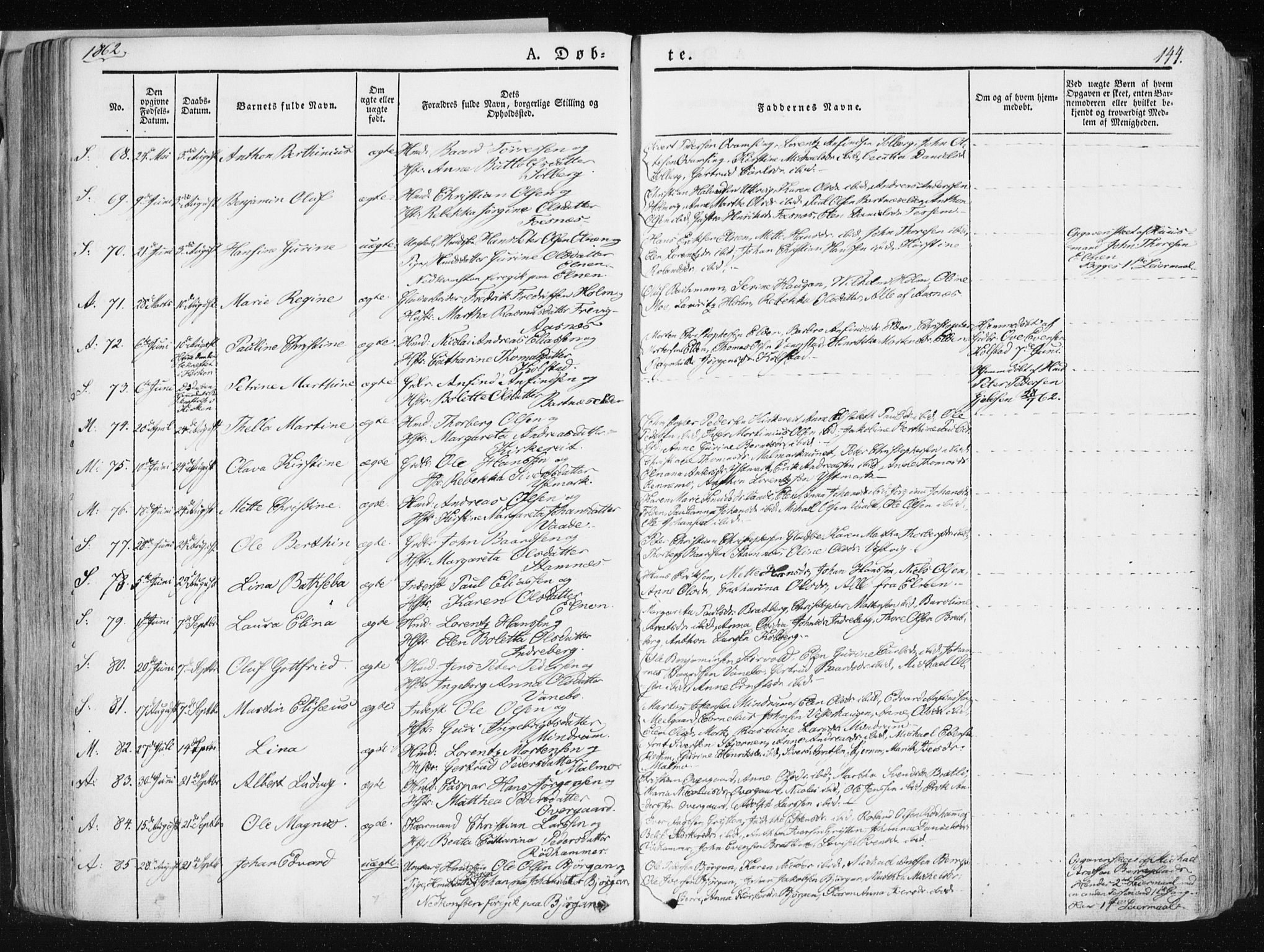 Ministerialprotokoller, klokkerbøker og fødselsregistre - Nord-Trøndelag, AV/SAT-A-1458/741/L0393: Parish register (official) no. 741A07, 1849-1863, p. 144