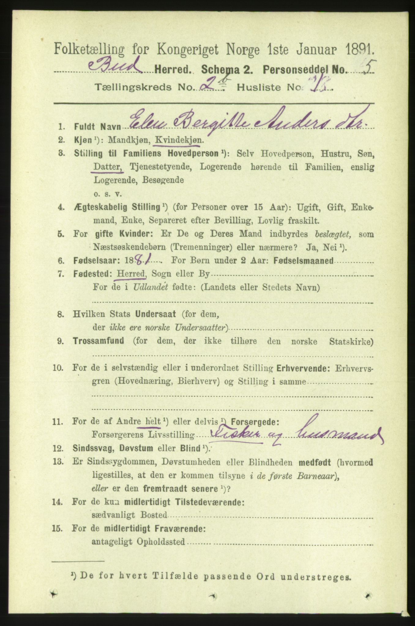 RA, 1891 census for 1549 Bud, 1891, p. 1228