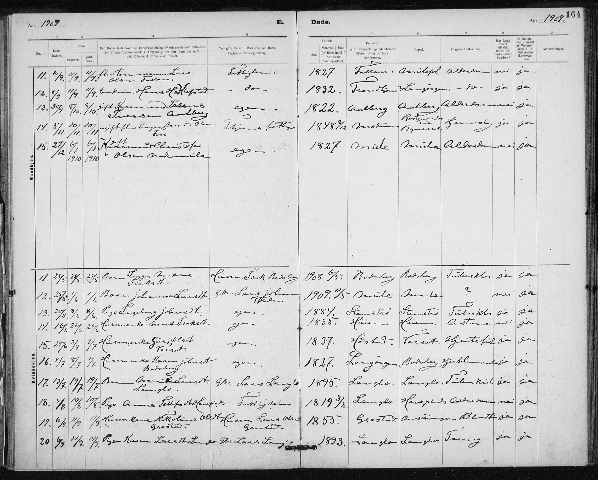 Ministerialprotokoller, klokkerbøker og fødselsregistre - Sør-Trøndelag, AV/SAT-A-1456/612/L0381: Parish register (official) no. 612A13, 1907-1923, p. 164