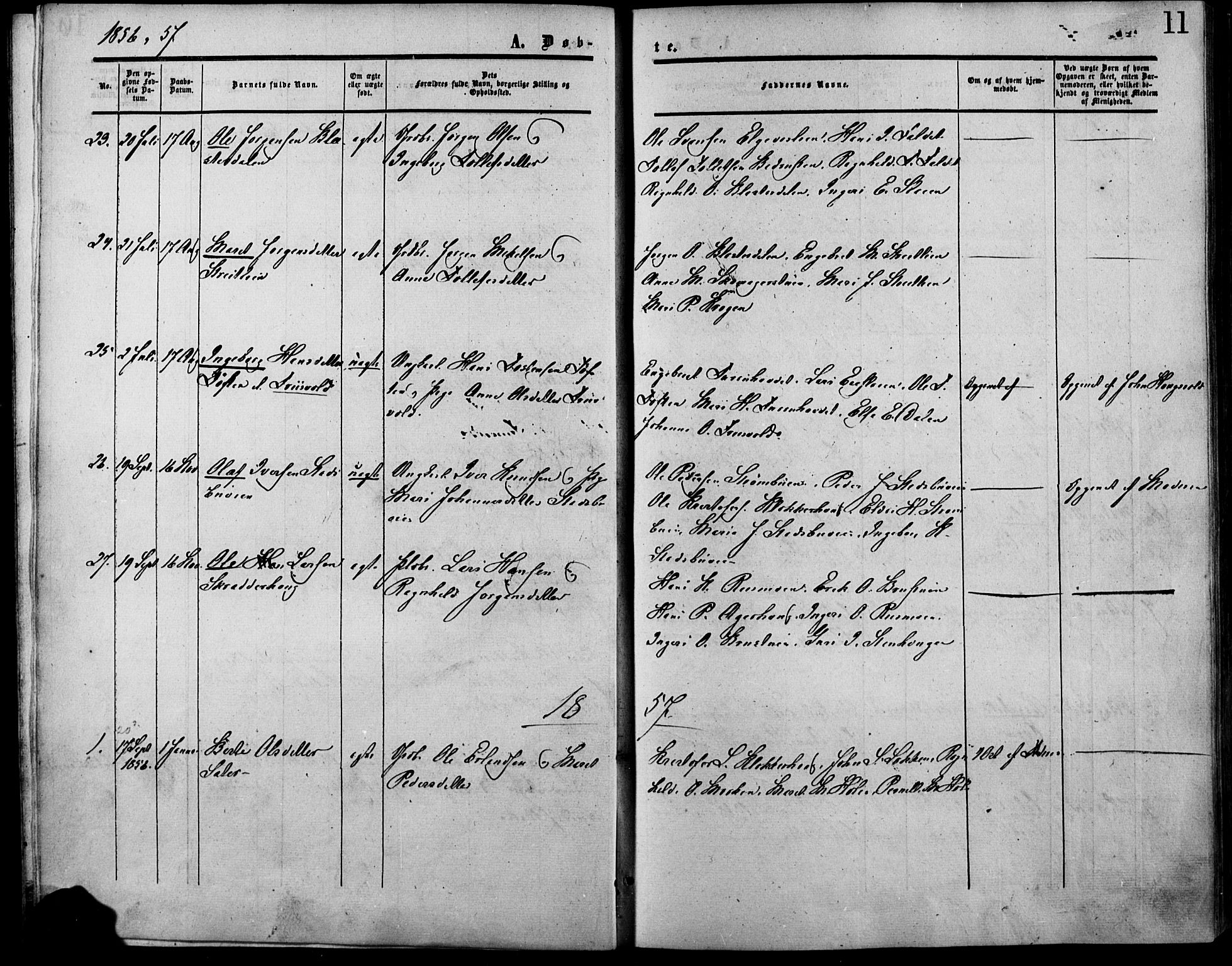 Lesja prestekontor, SAH/PREST-068/H/Ha/Haa/L0007: Parish register (official) no. 7, 1854-1862, p. 11