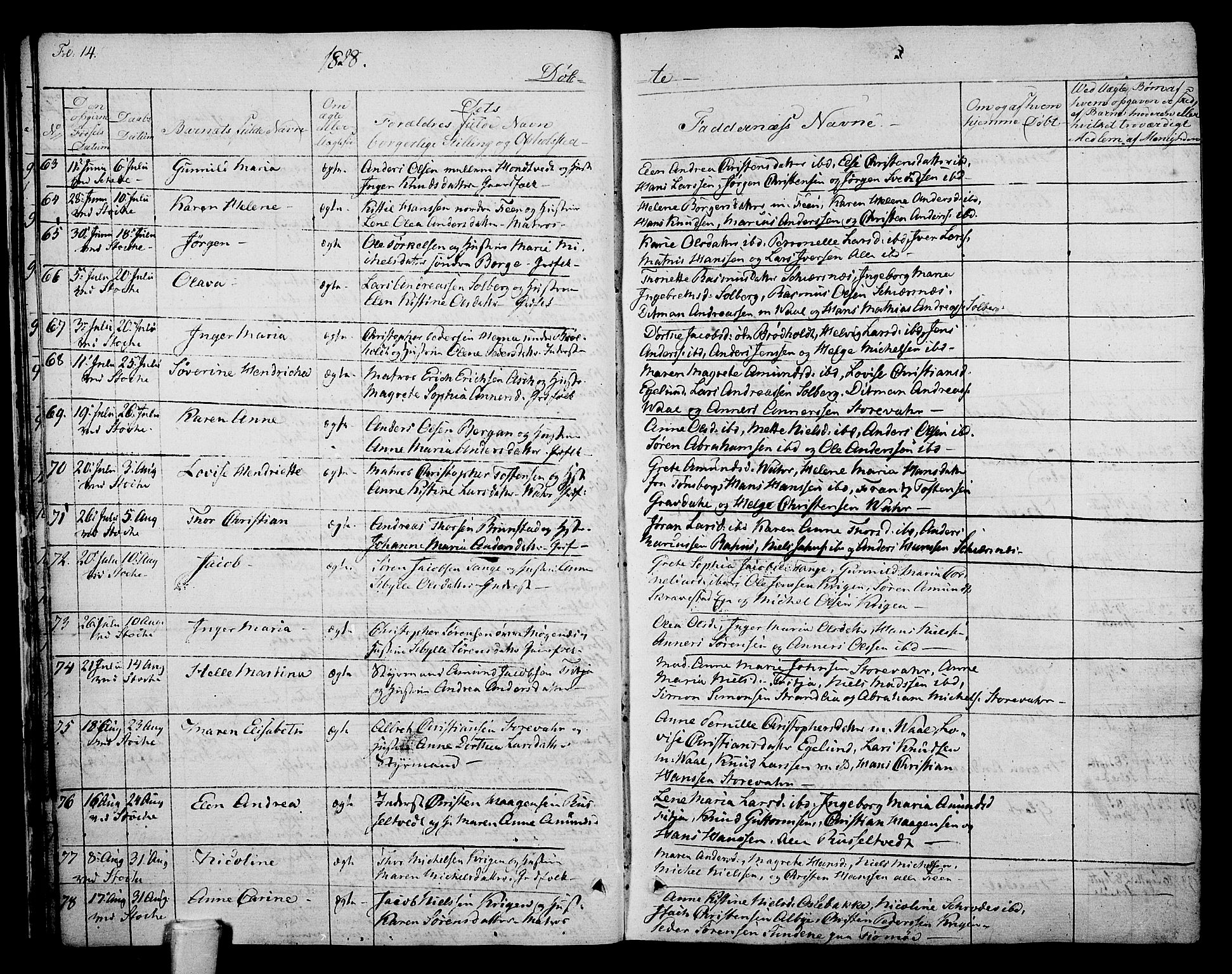 Stokke kirkebøker, AV/SAKO-A-320/F/Fa/L0006: Parish register (official) no. I 6, 1826-1843, p. 14