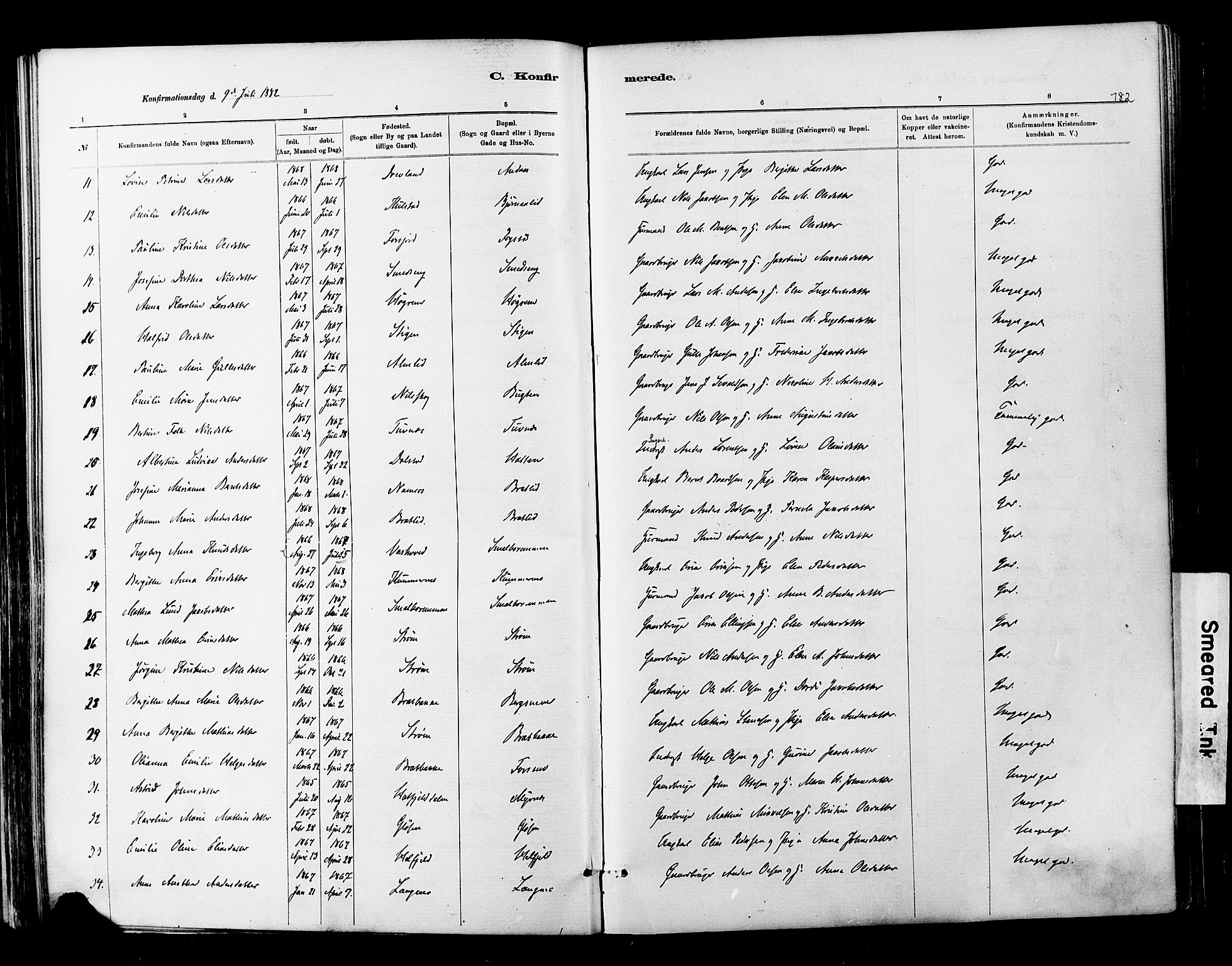 Ministerialprotokoller, klokkerbøker og fødselsregistre - Nordland, SAT/A-1459/820/L0295: Parish register (official) no. 820A16, 1880-1896, p. 182