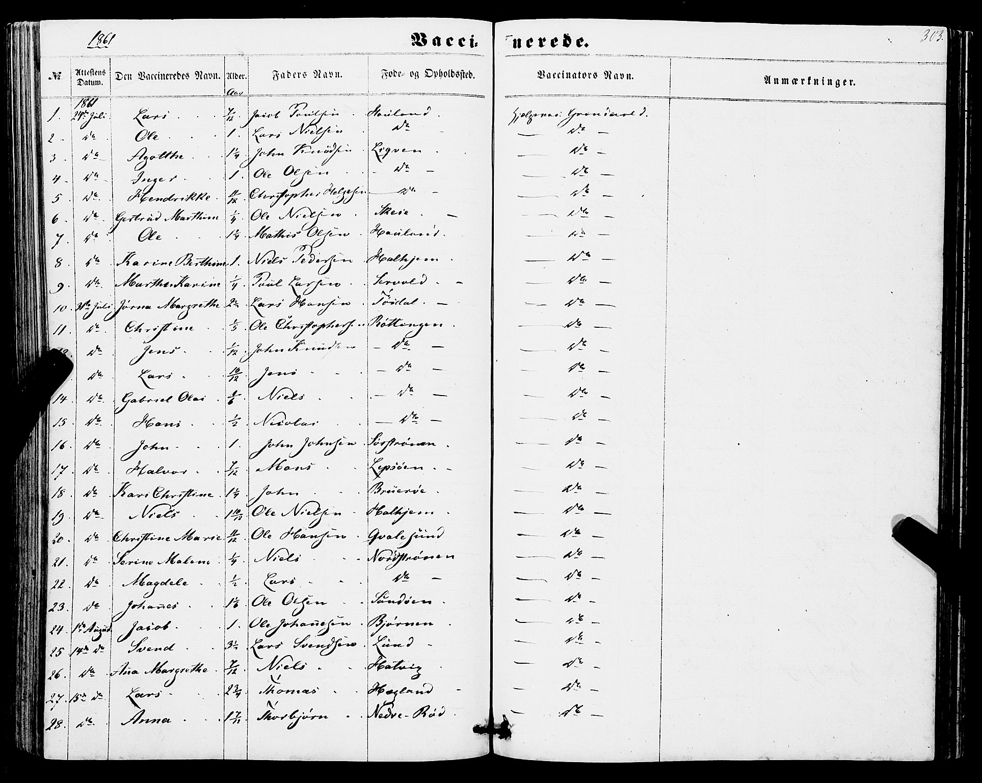 Os sokneprestembete, SAB/A-99929: Parish register (official) no. A 17, 1860-1873, p. 303