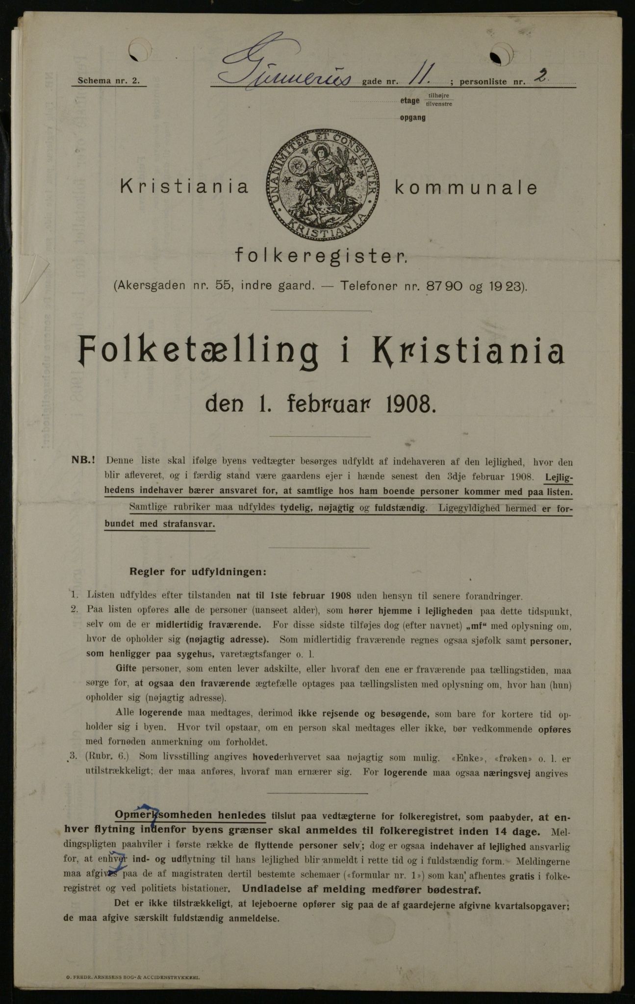 OBA, Municipal Census 1908 for Kristiania, 1908, p. 5176