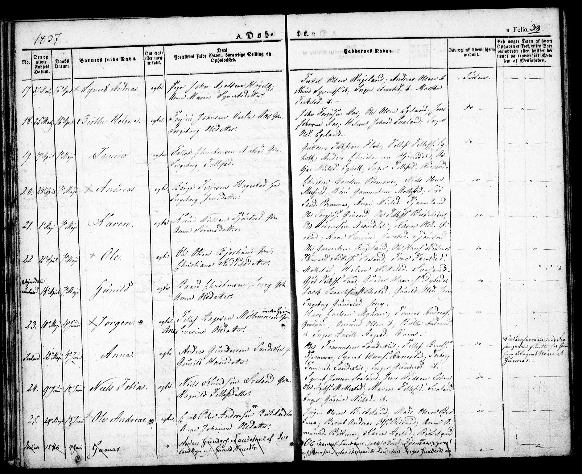 Birkenes sokneprestkontor, AV/SAK-1111-0004/F/Fa/L0001: Parish register (official) no. A 1, 1829-1849, p. 33